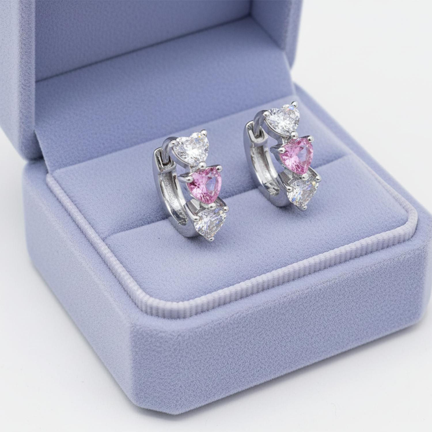 Triple Heart Huggie Kids Earrings- Sterling Silver