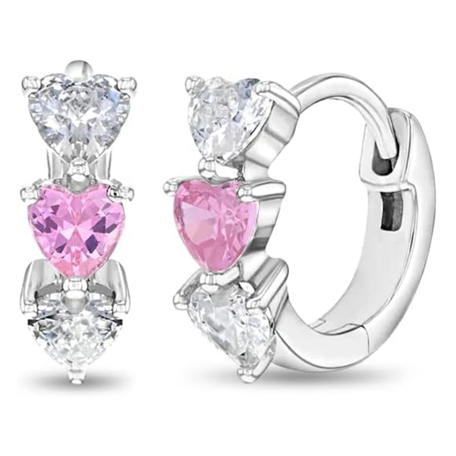 Triple Heart Huggie Kids Earrings- Sterling Silver