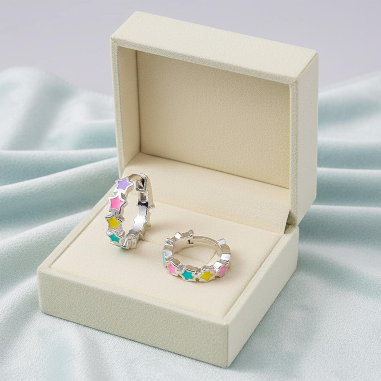 Cute Kids Star Enamel Huggie Earrings- Sterling Silver