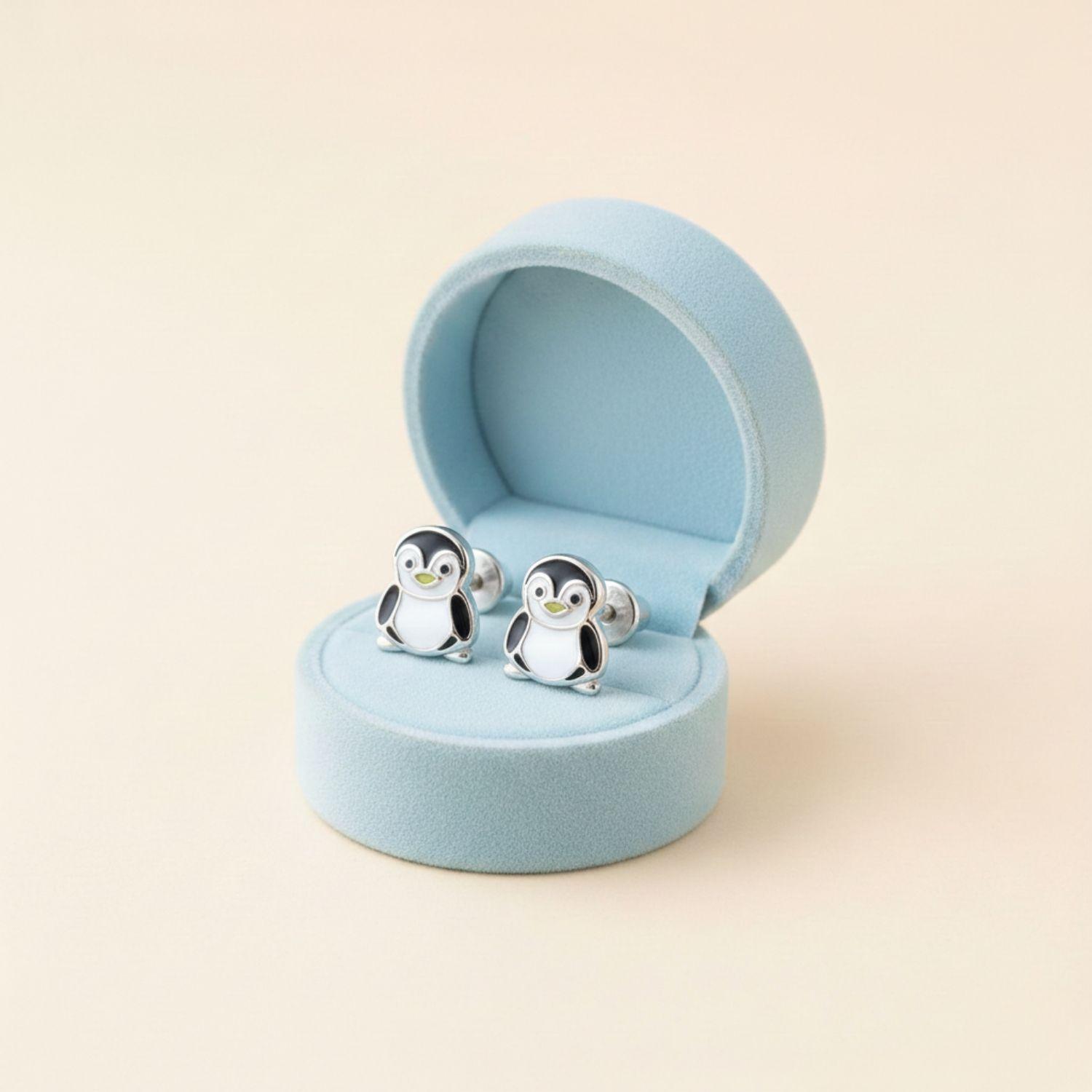 Enamel Penguin Kids Earrings - Sterling Silver