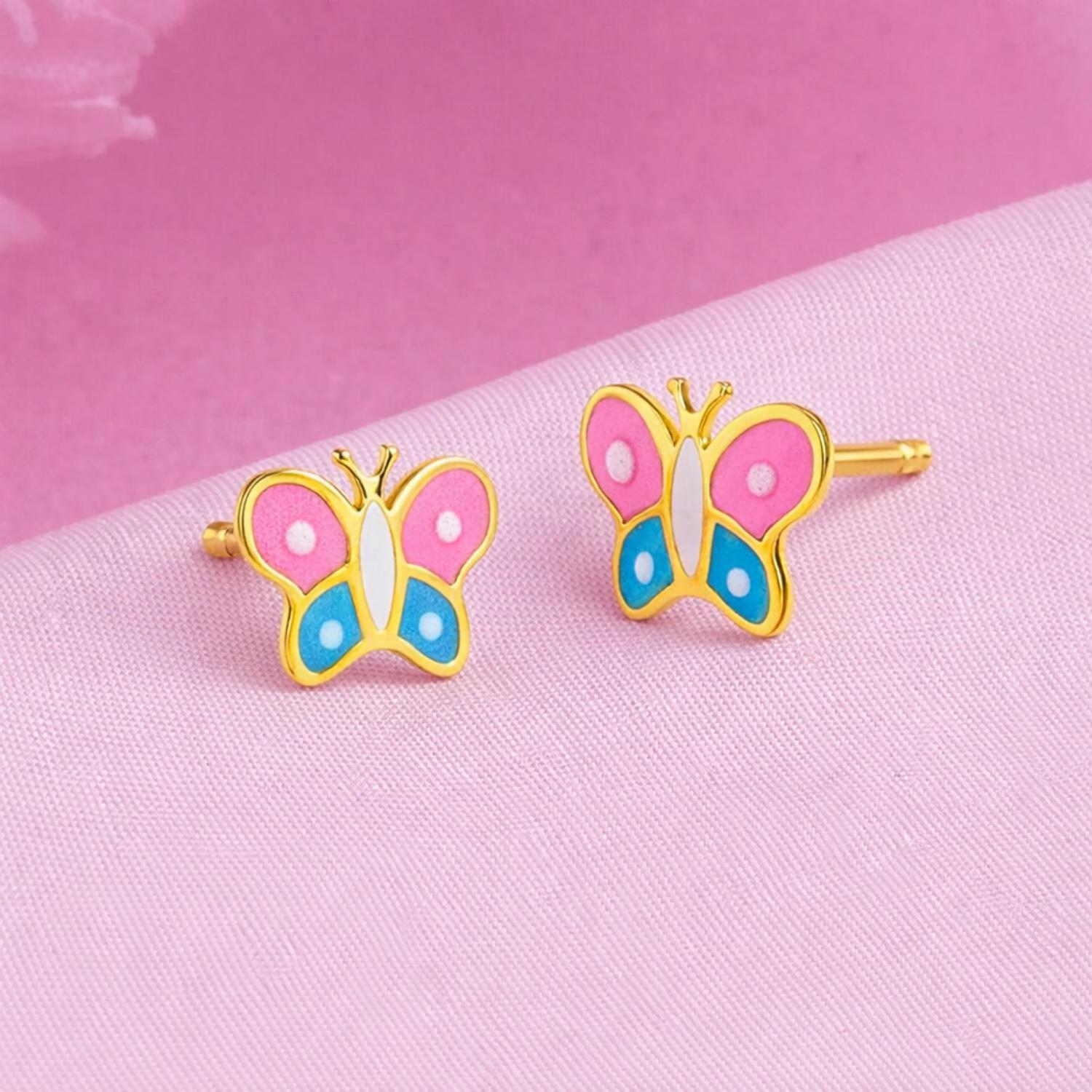 Enamel Butterfly Kids Earrings - Sterling Silver
