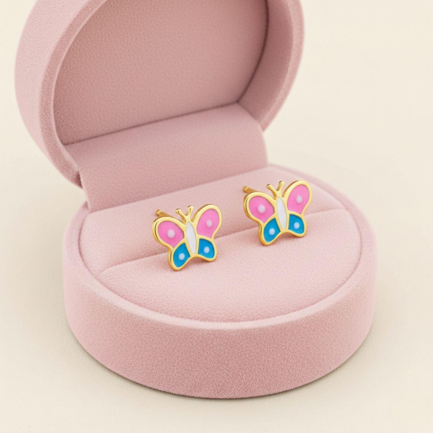 Enamel Butterfly Kids Earrings - Sterling Silver