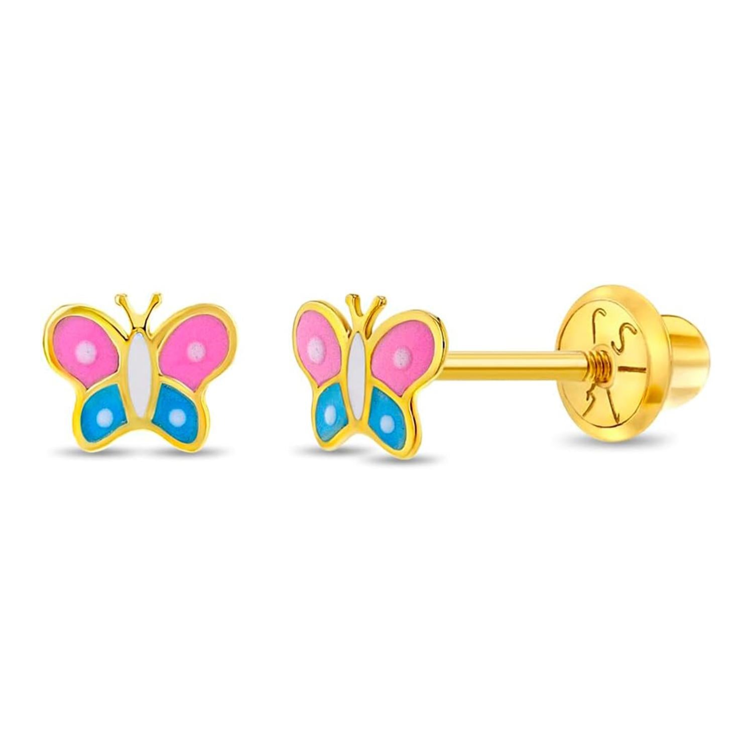 Enamel Butterfly Kids Earrings - Sterling Silver