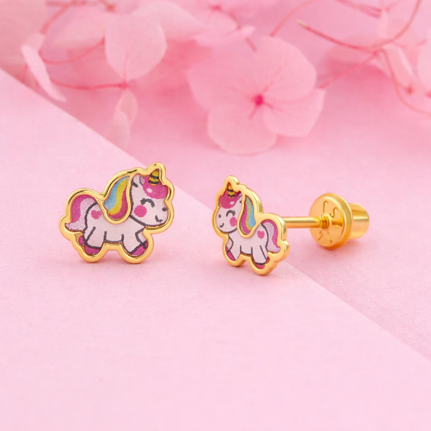 Enamel Unicorn Kids Earrings - Sterling Silver