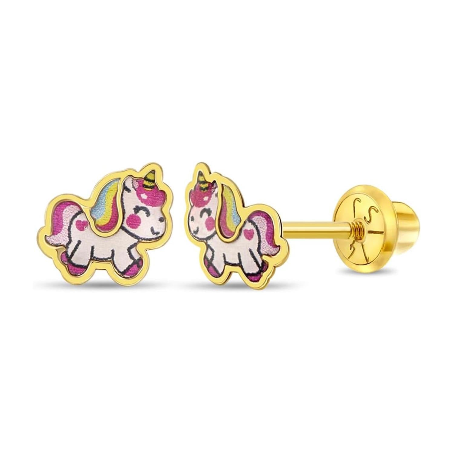 Enamel Unicorn Kids Earrings - Sterling Silver