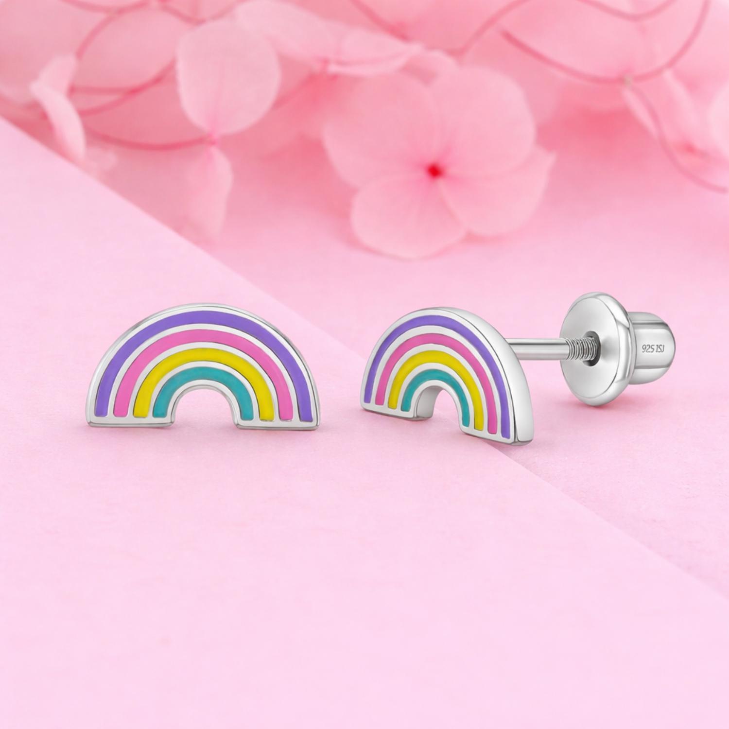 Enamel Rainbow Kids Earrings - Sterling Silver