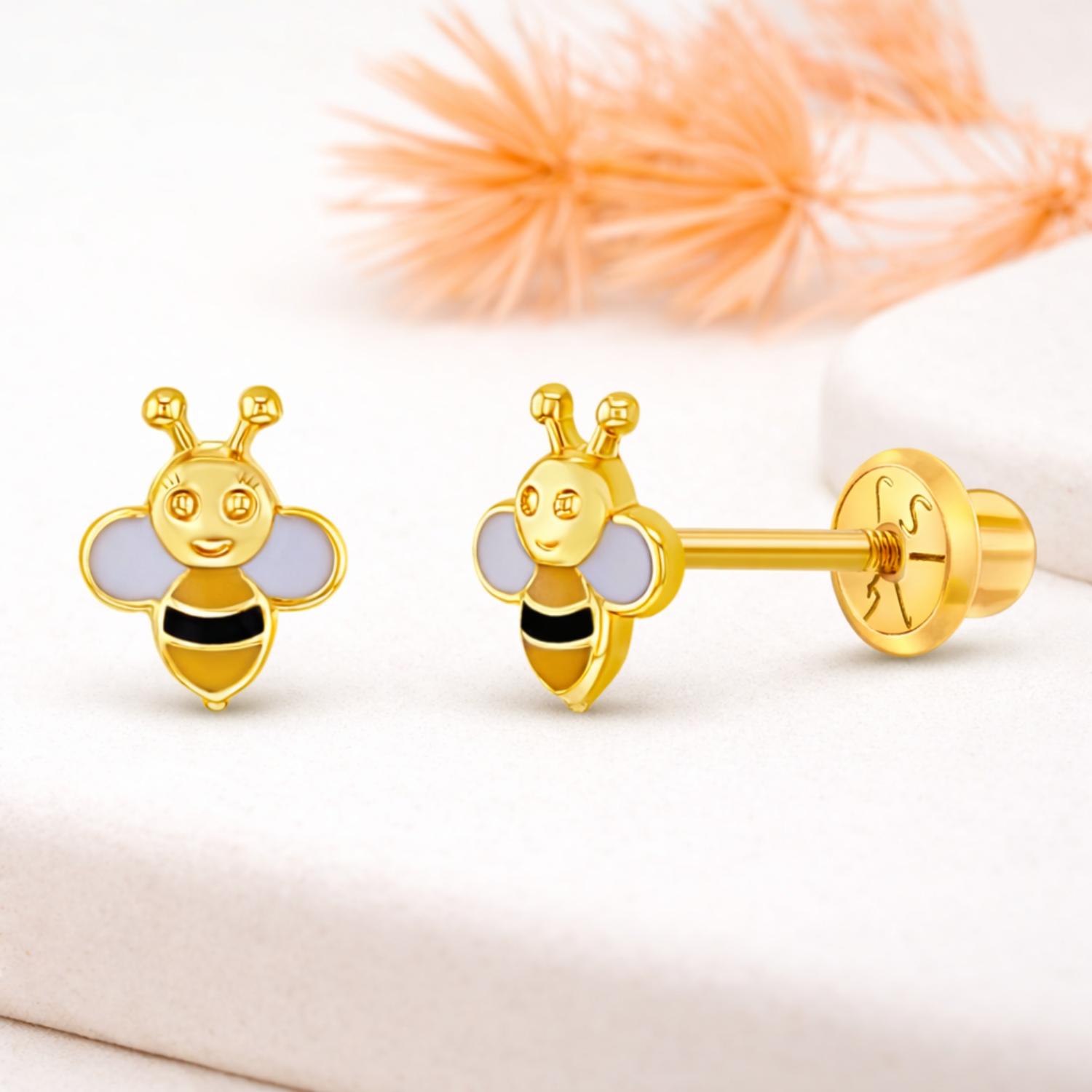Enamel Cute Bee Kids Earrings - Sterling Silver