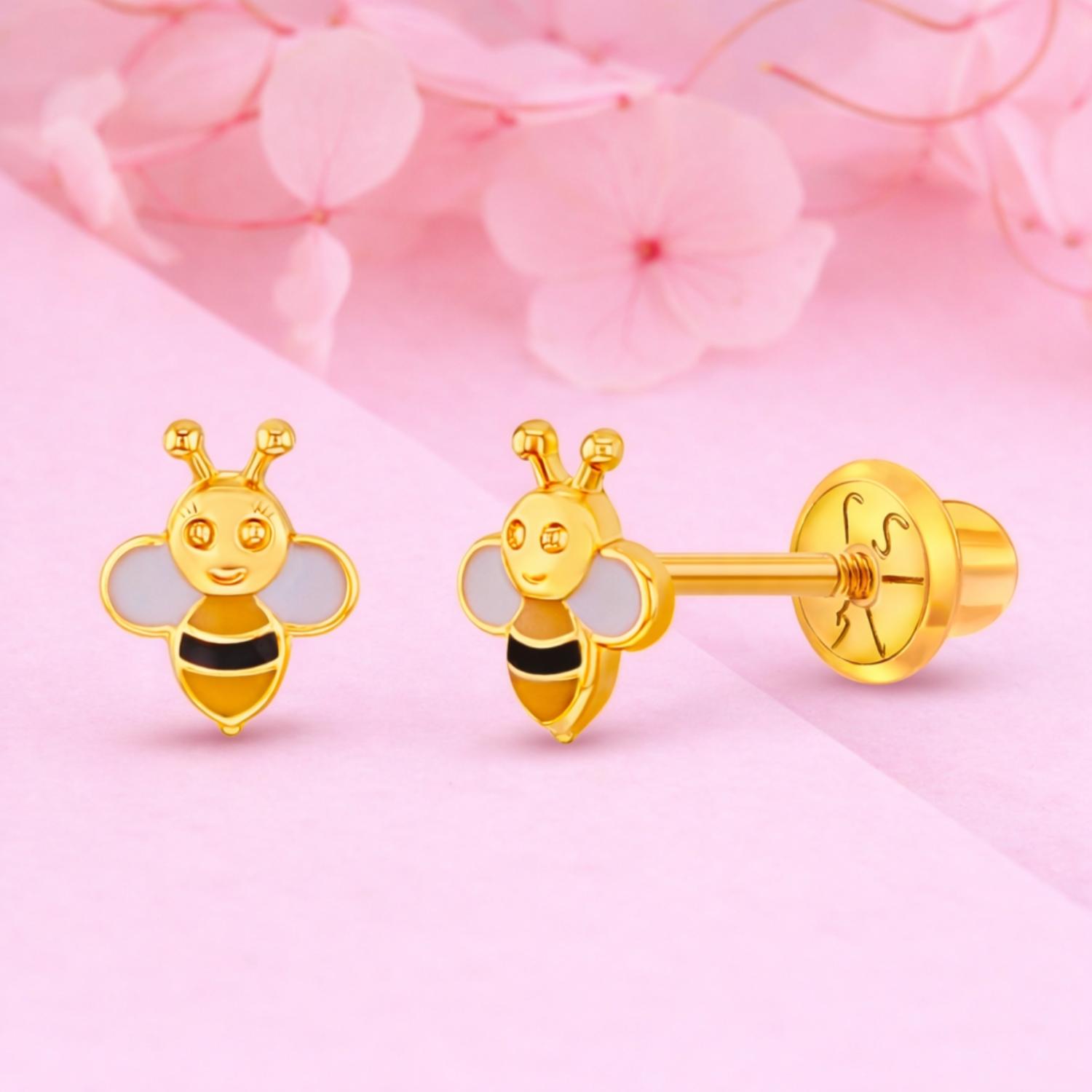 Enamel Cute Bee Kids Earrings - Sterling Silver