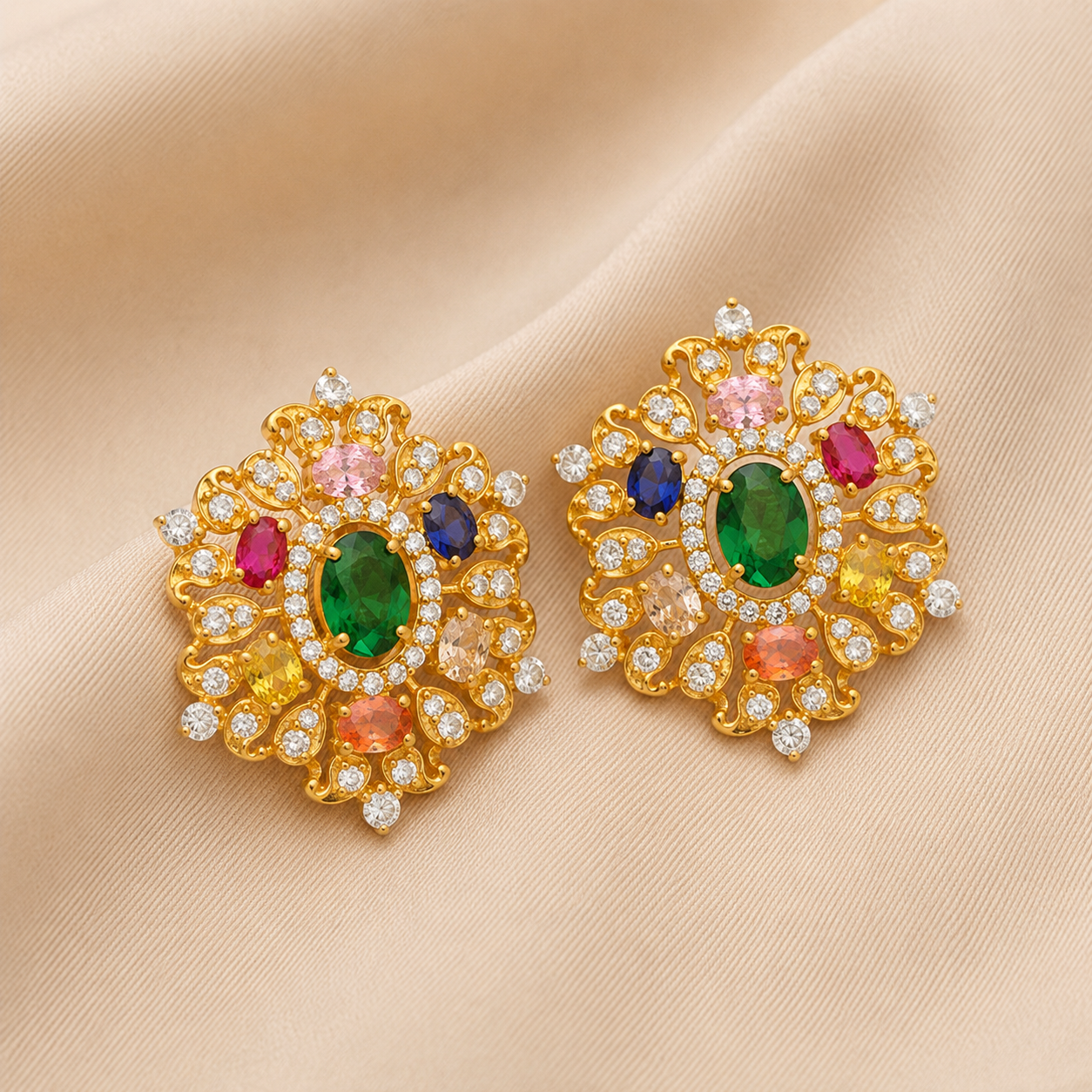925 Sterling Silver Multi Gemstone Royal Earrings - 925 Sterling Silver