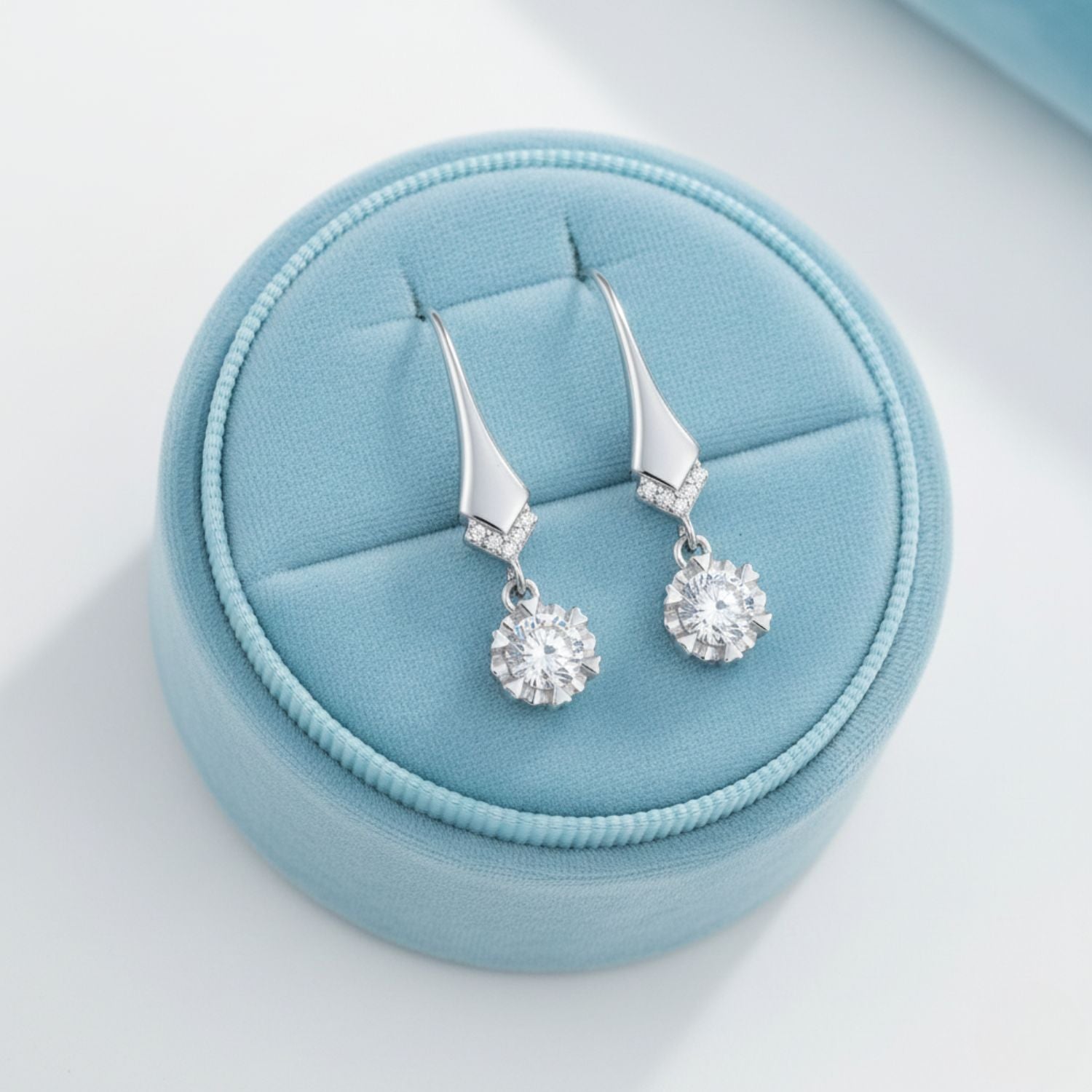 Round White Cubic Zirconia Drop Earrings - Sterling Silver
