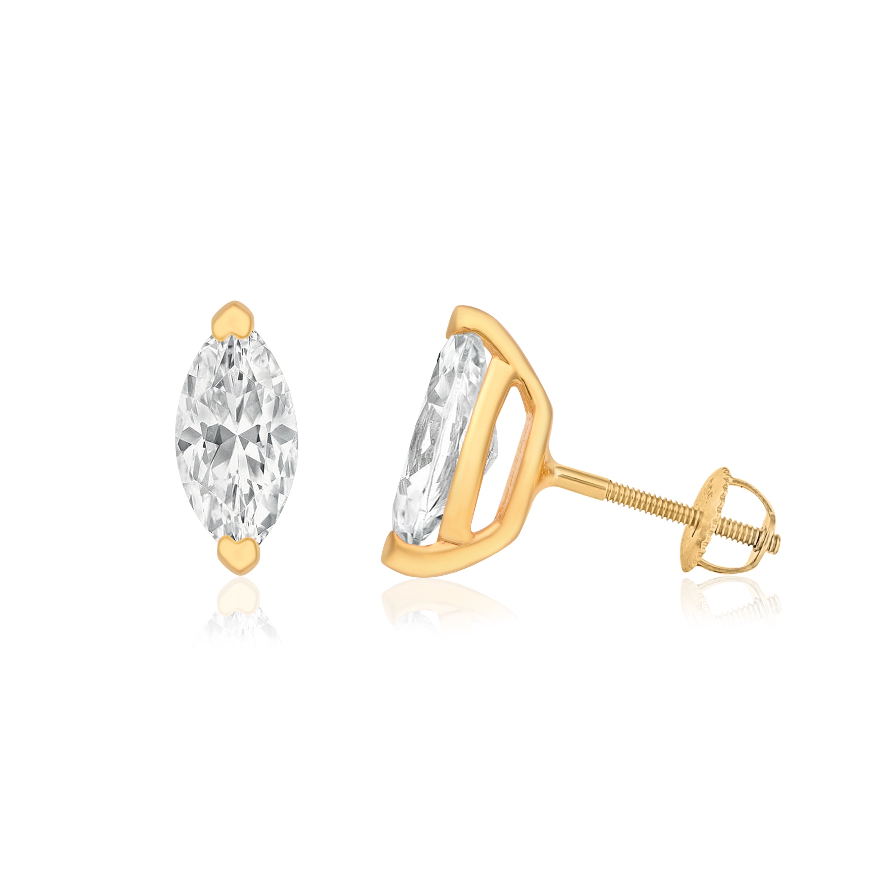 White CZ Marquise Stud Earrings - 925 Silver Gold Plated