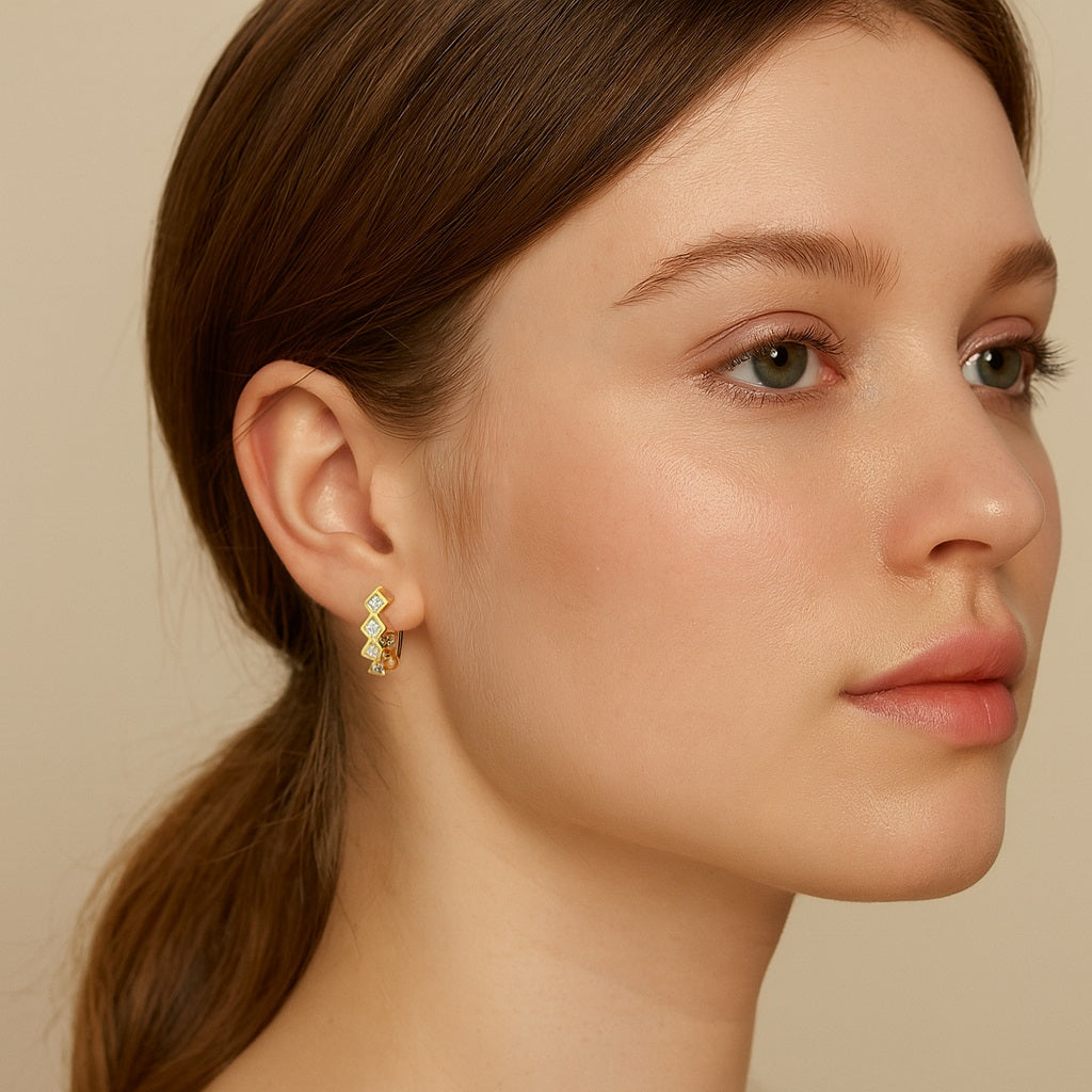 Geometric Chevron Hoop Earrings – Sterling Silver Gold Plated