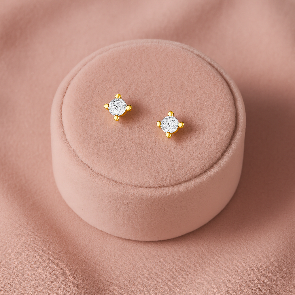 Classic Solitaire Stud Earrings – Sterling Silver Gold Plated