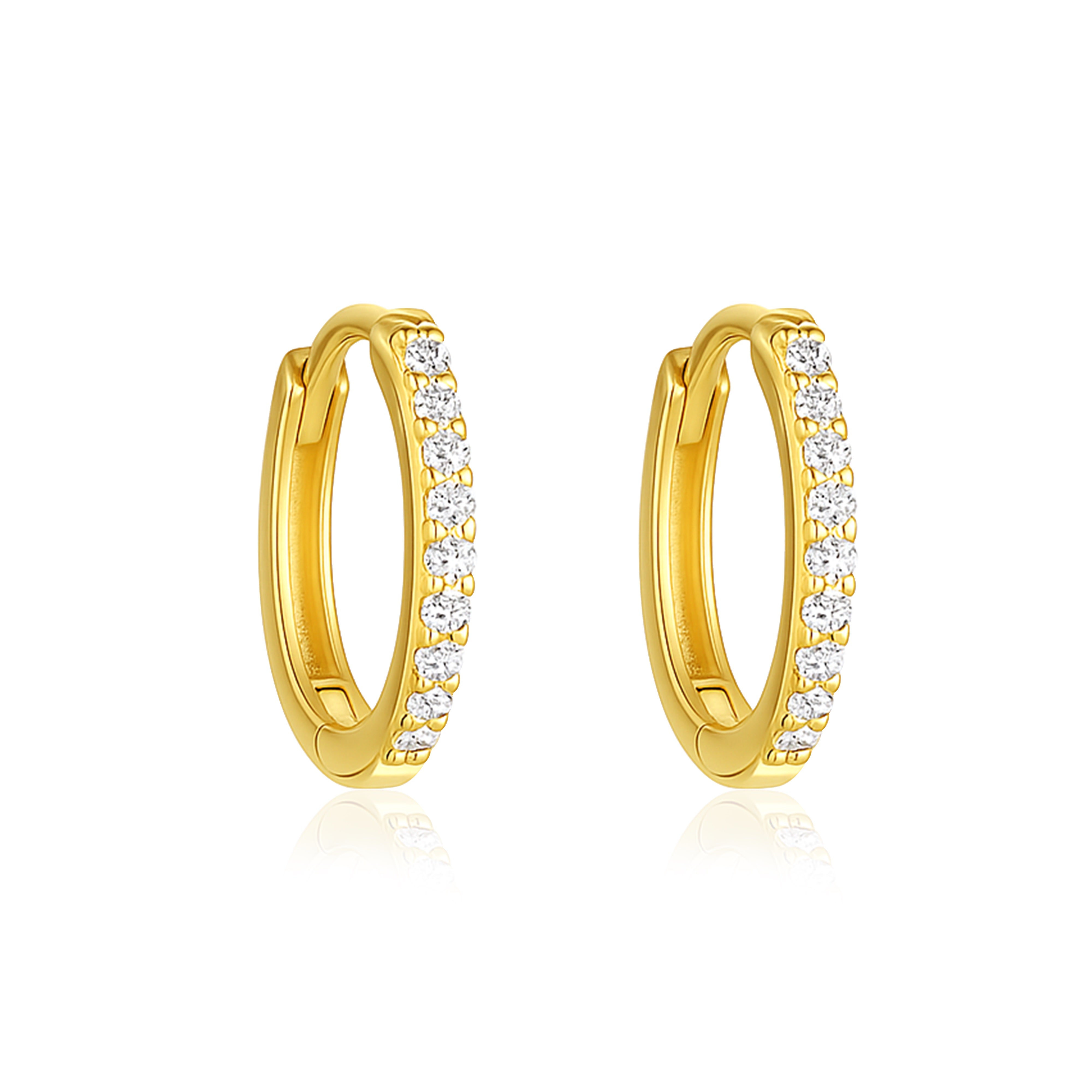 Classic Pavé Huggie Hoop Earrings – Sterling Silver Gold Plated
