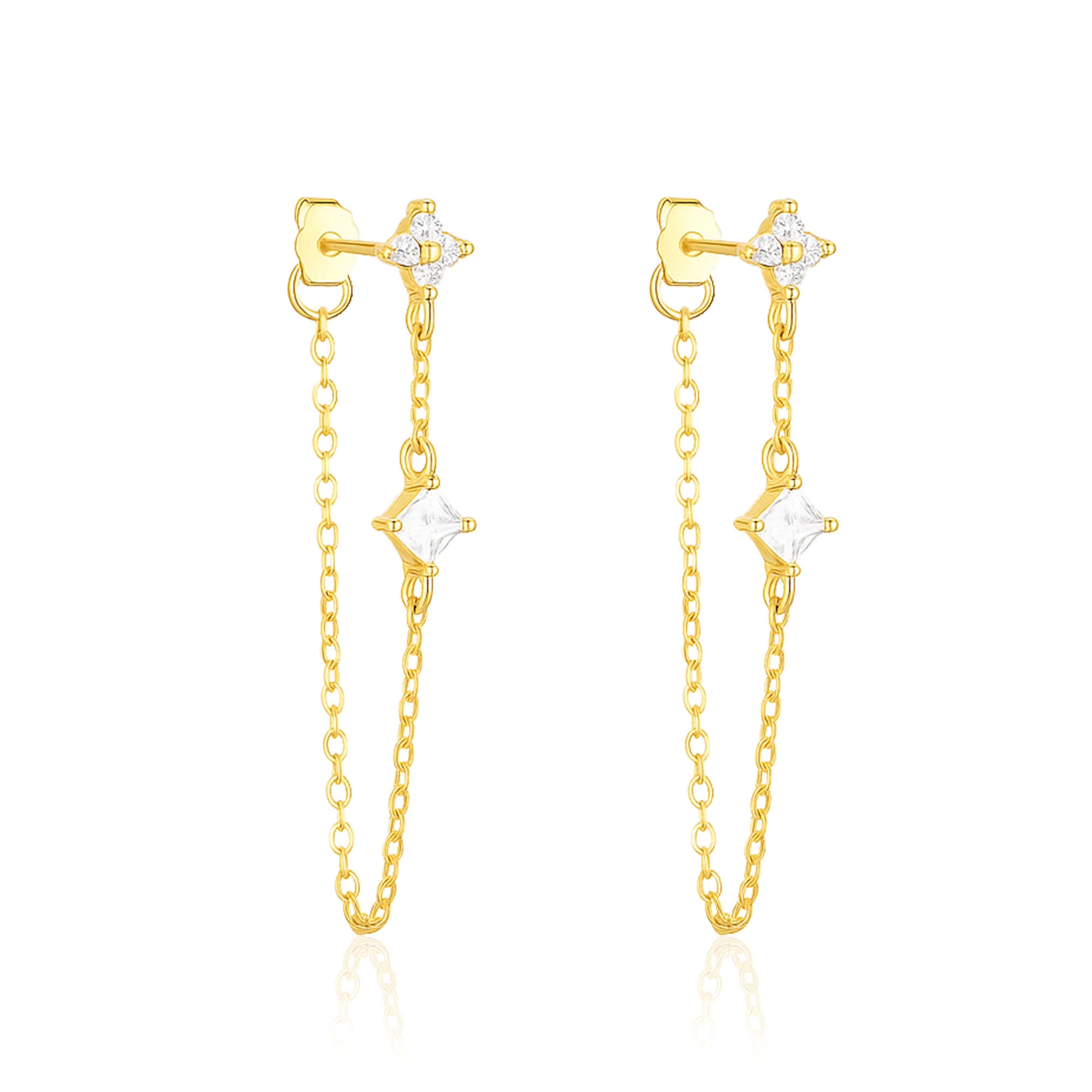 Linked Chain Drop Dangle Earrings – Sterling Silver Gold Plated