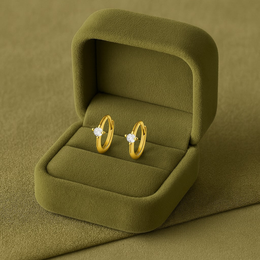 Solitaire Huggie Hoop Earrings – Sterling Silver Gold Plated