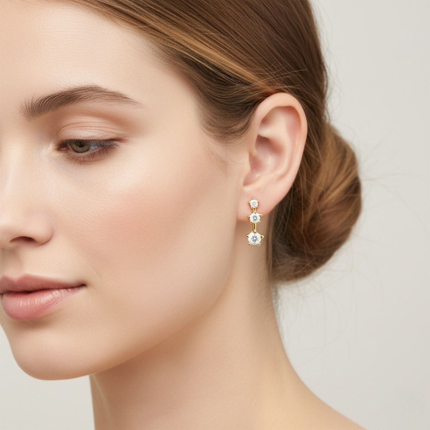 Triple Cluster Stud Earrings - Sterling Silver Yellow Plated