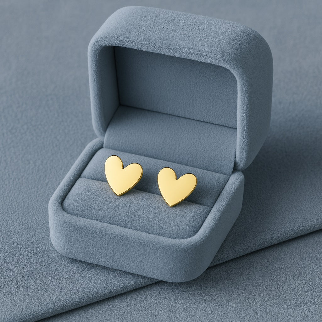 Minimal Love Heart Stud Earrings - Sterling Silver Yellow Plated