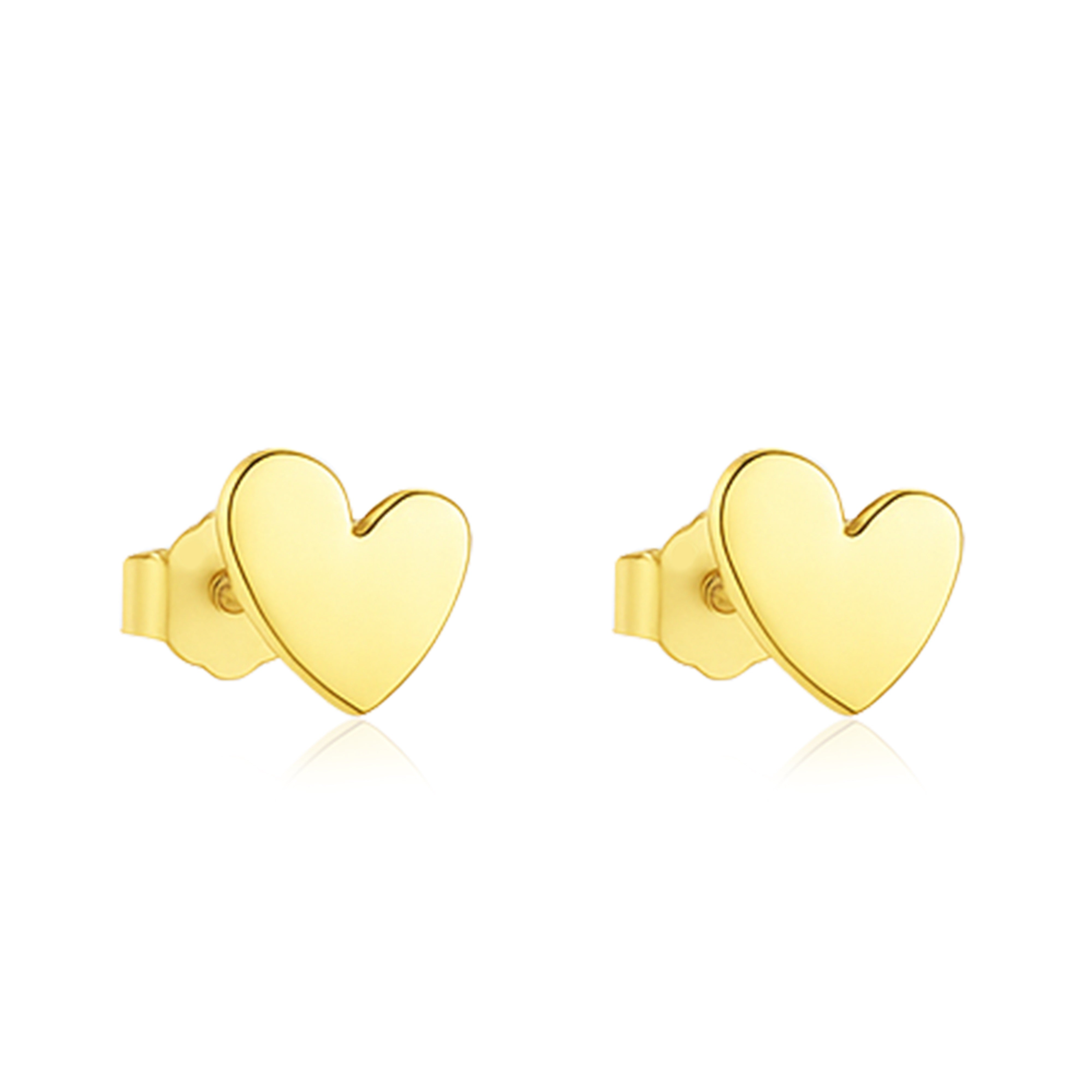 Minimal Love Heart Stud Earrings - Sterling Silver Yellow Plated