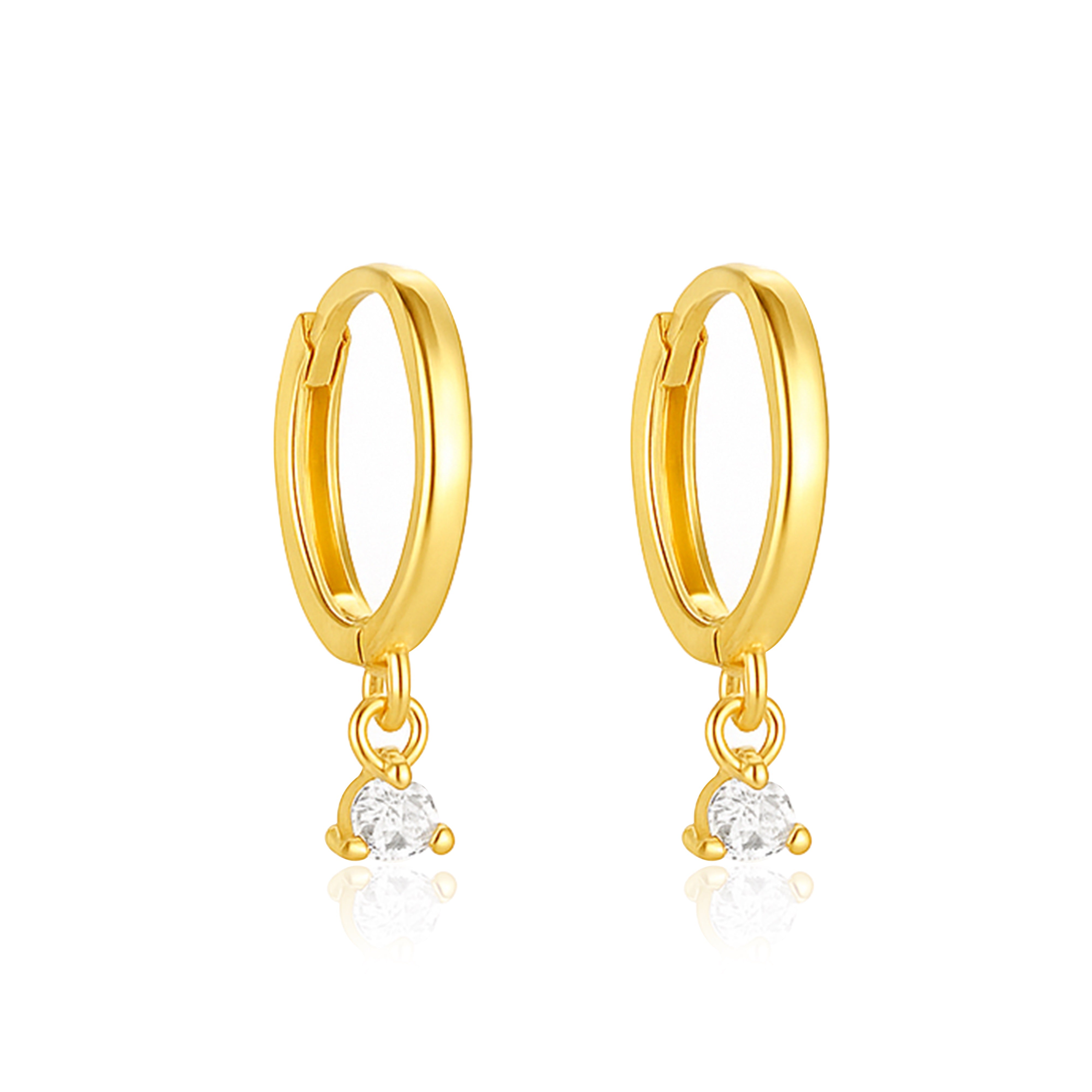 Drop Dangle Huggie Hoop Earrings - Sterling Silver Yellow Plated