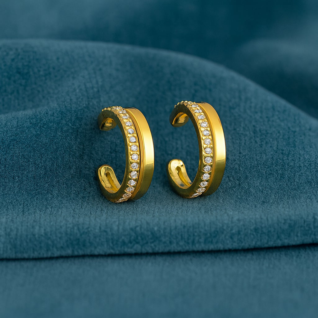 Modern Pavé Band Ear Cuff Earrings - Sterling Silver Yellow Plated