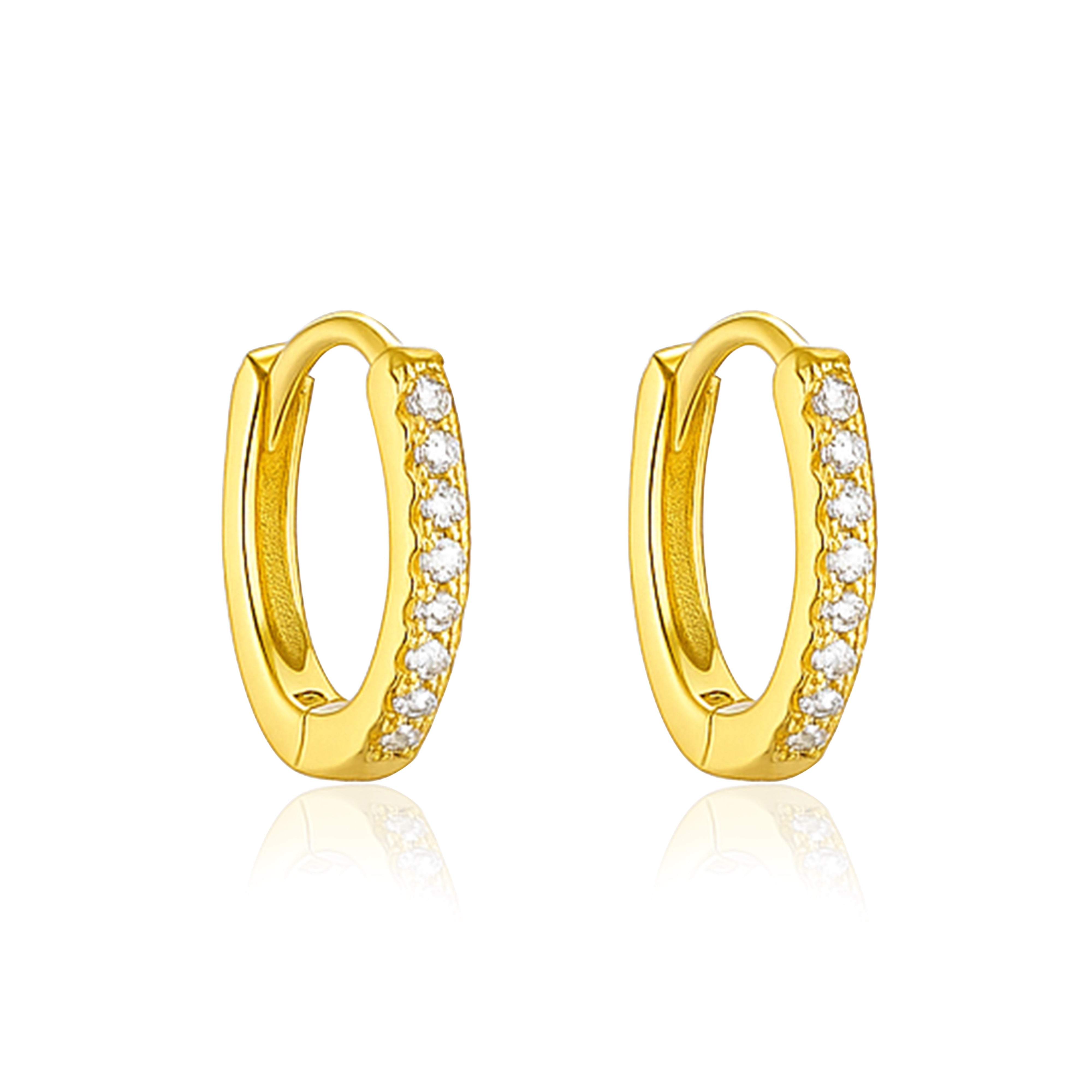 Mini Sleek Pavé Huggie Hoop Earrings - Sterling Silver Yellow Plated