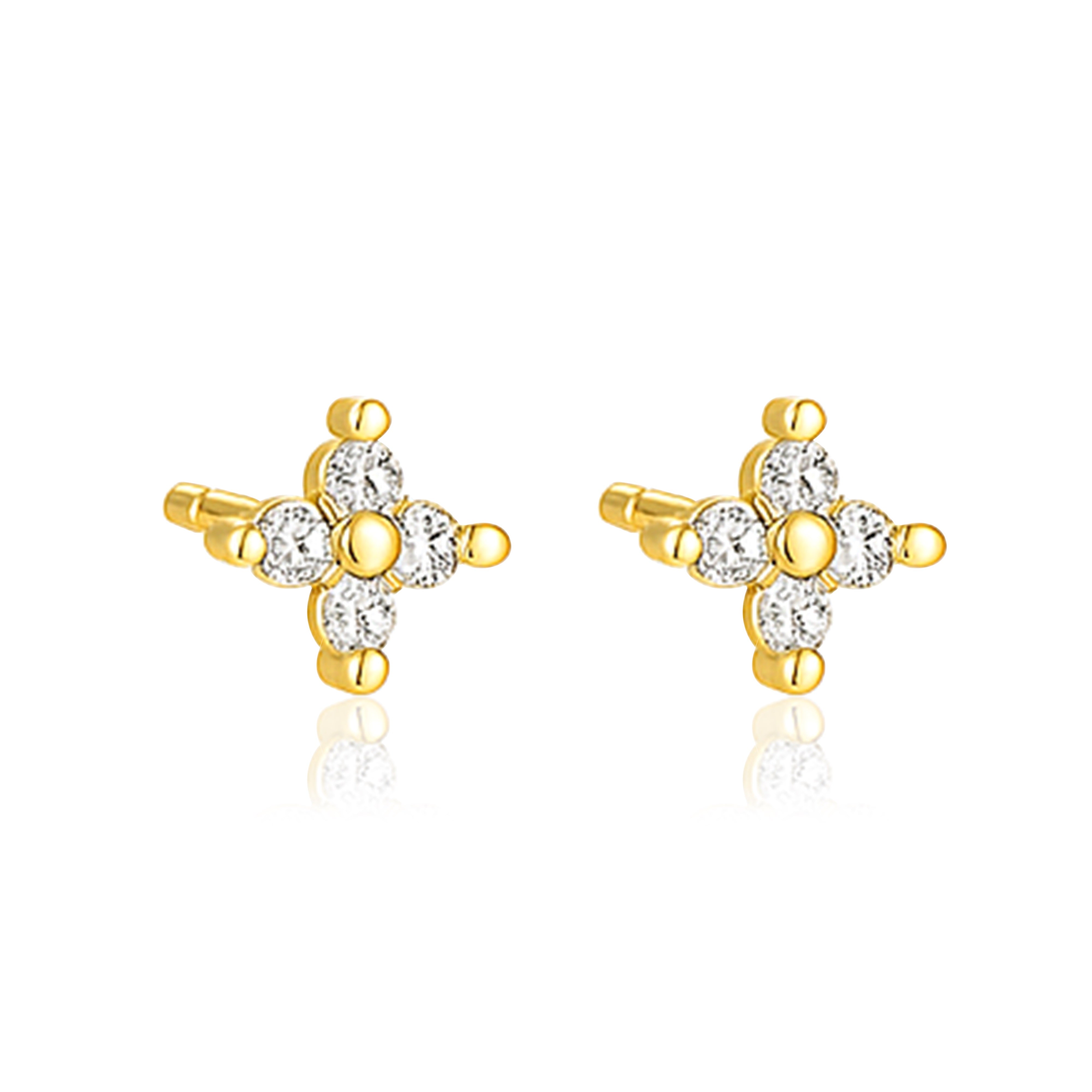 Floral Petite Bloom Stud Earrings - Sterling Silver Yellow Plated