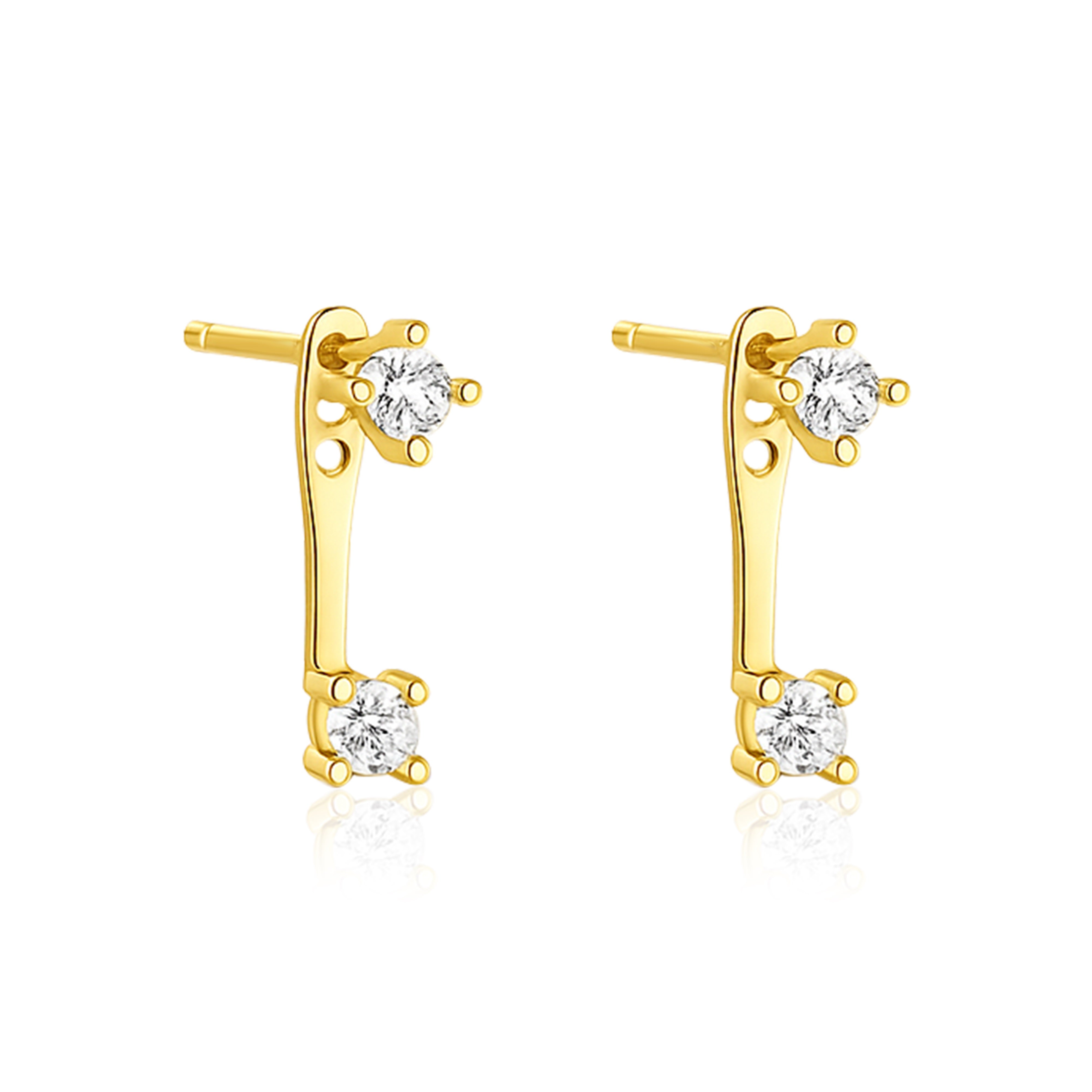 Minimal Double Stone Bar Stud Earrings - Sterling Silver Yellow Plated
