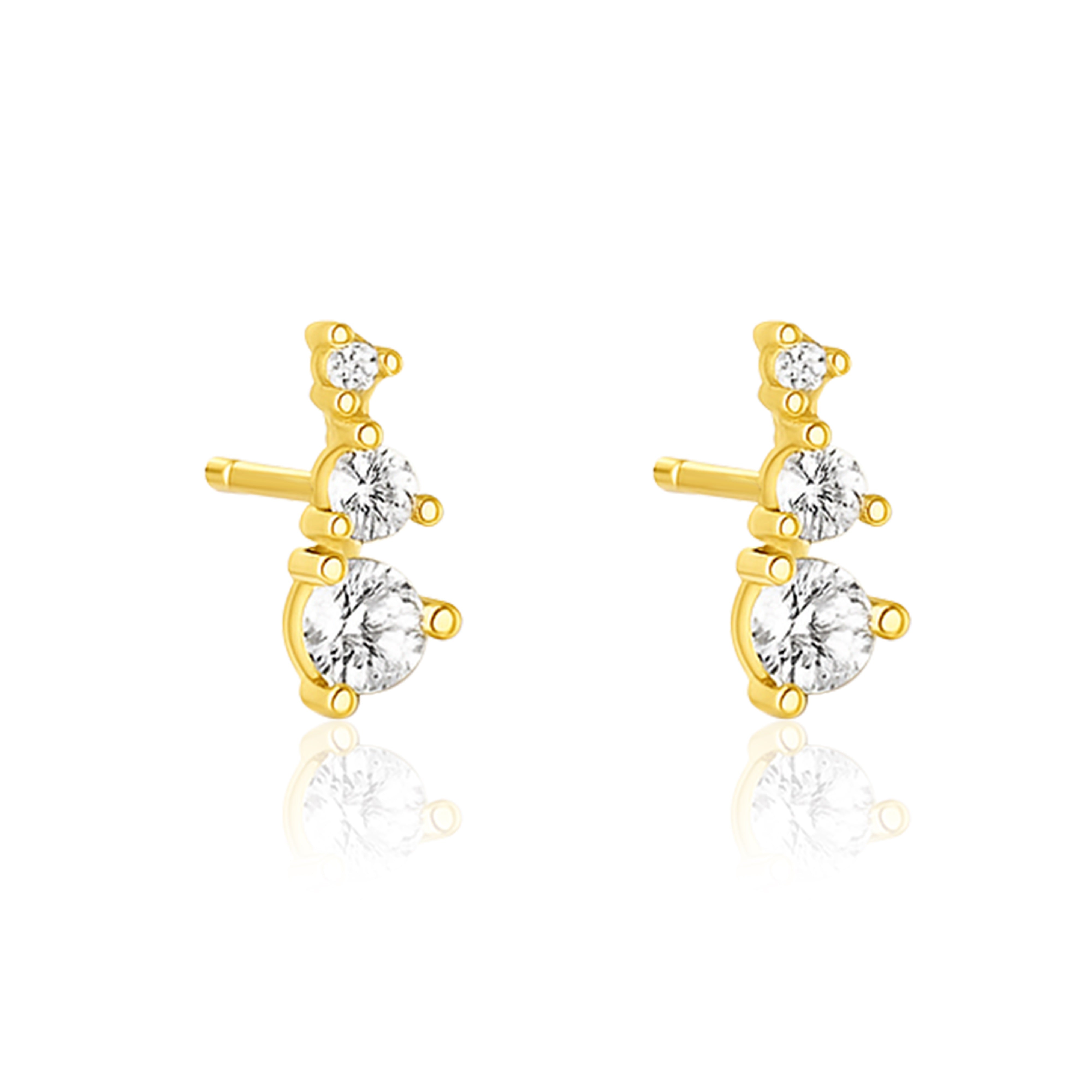 Graduated Triple Stone Stud Earrings Earrings - Sterling Silver Yellow Plated