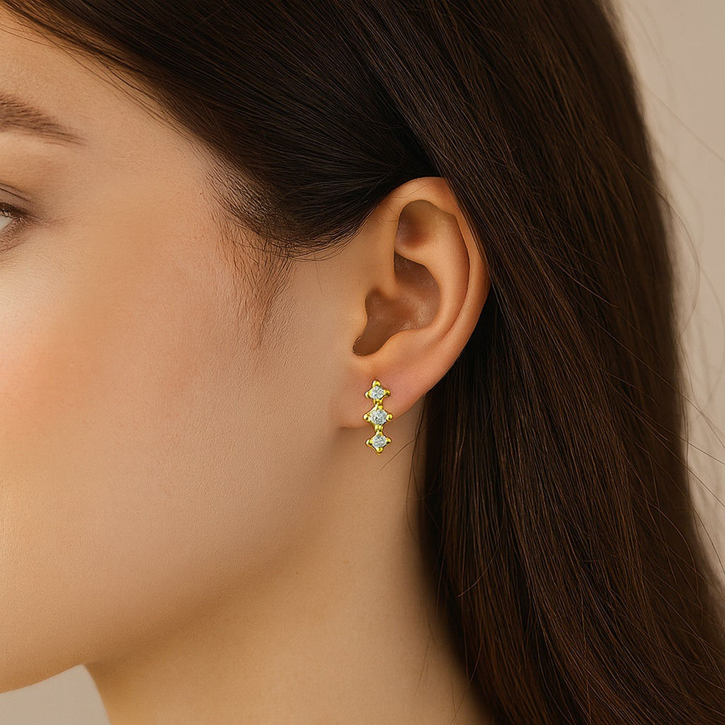 Triple Stone Climber Earrings – Sterling Silver Gold Plated