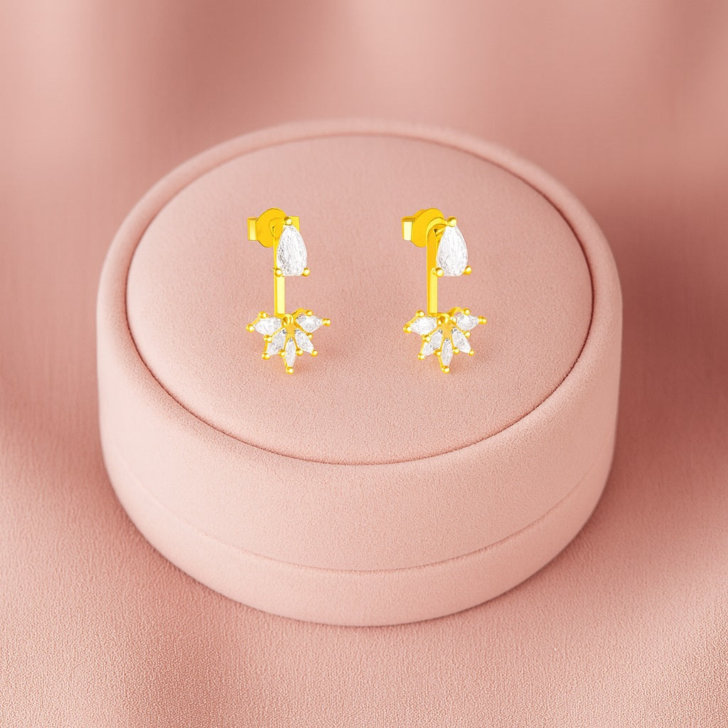 Pear and Marquise Floral Drop Earrings - Sterling Silver Yellow Plated