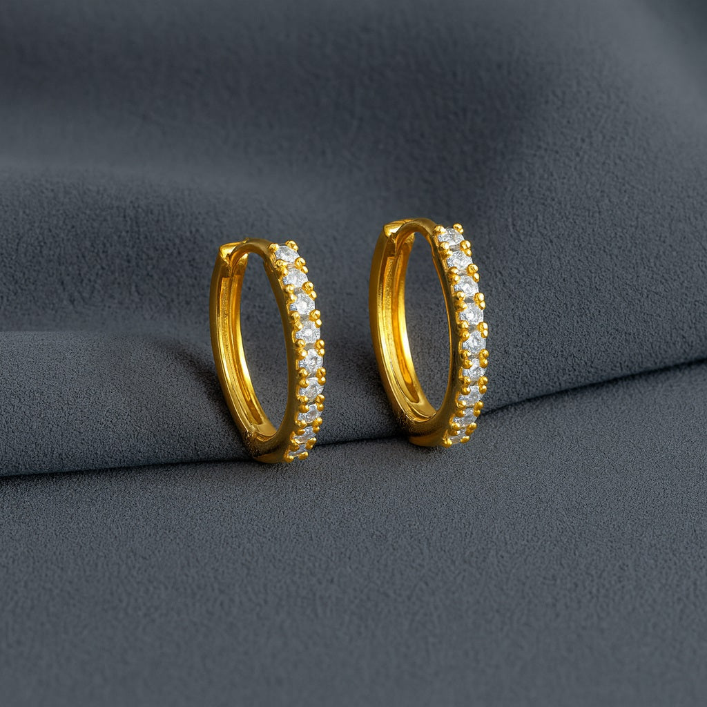 Elegant Pavé Row Huggie Hoop Earrings - Sterling Silver Yellow Plated