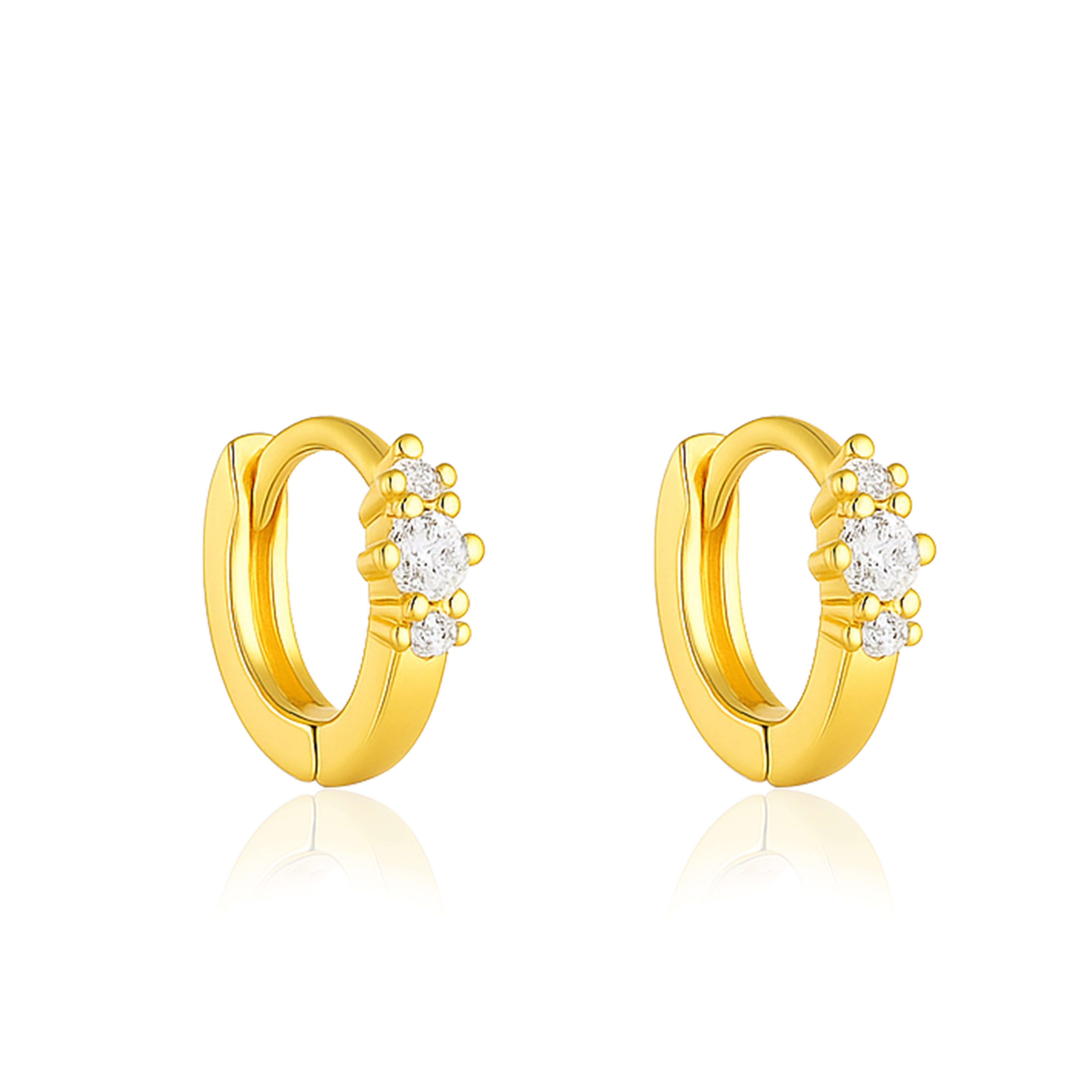 Triple Stone Huggie Hoop Earrings - Sterling Silver Yellow Plated