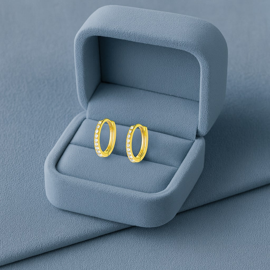 Classic Pavé Huggie Hoop Earrings - Sterling Silver Yellow Plated