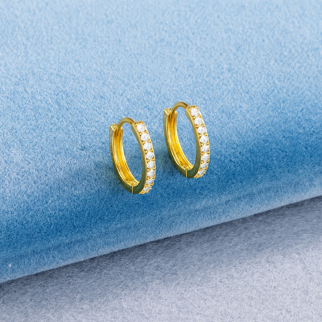 Classic Pavé Huggie Hoop Earrings - Sterling Silver Yellow Plated