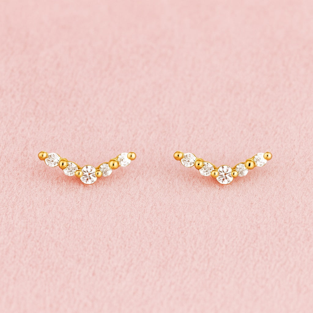 V-Shape Cluster Stud Earrings – Sterling Silver Gold Plated