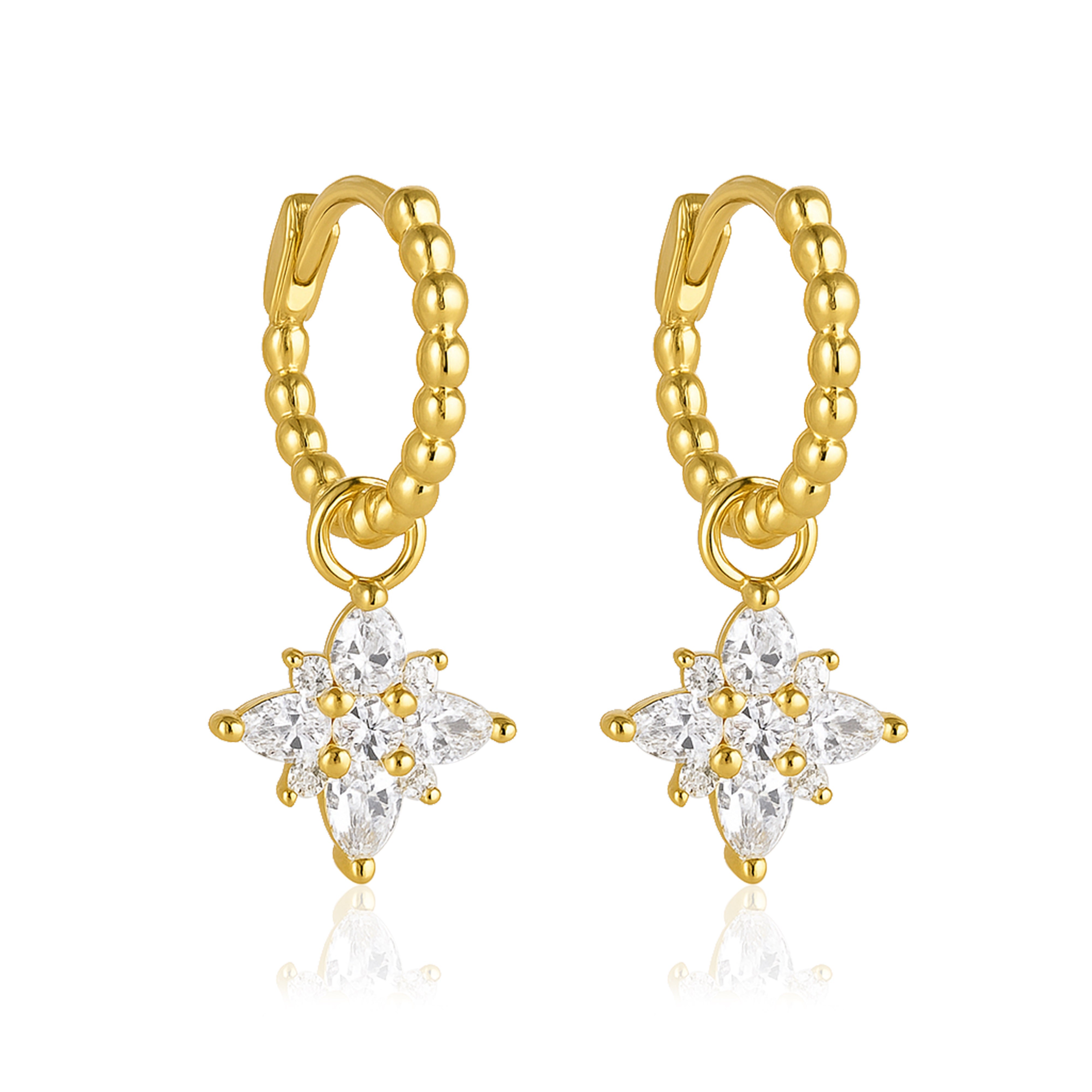 Beaded Star Drop Hoop Earrings – Sterling Silver Gold Plated