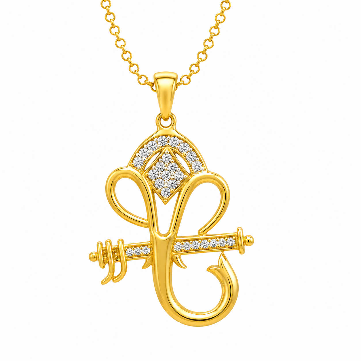 White CZ Ganesha Pendant – Sterling Silver