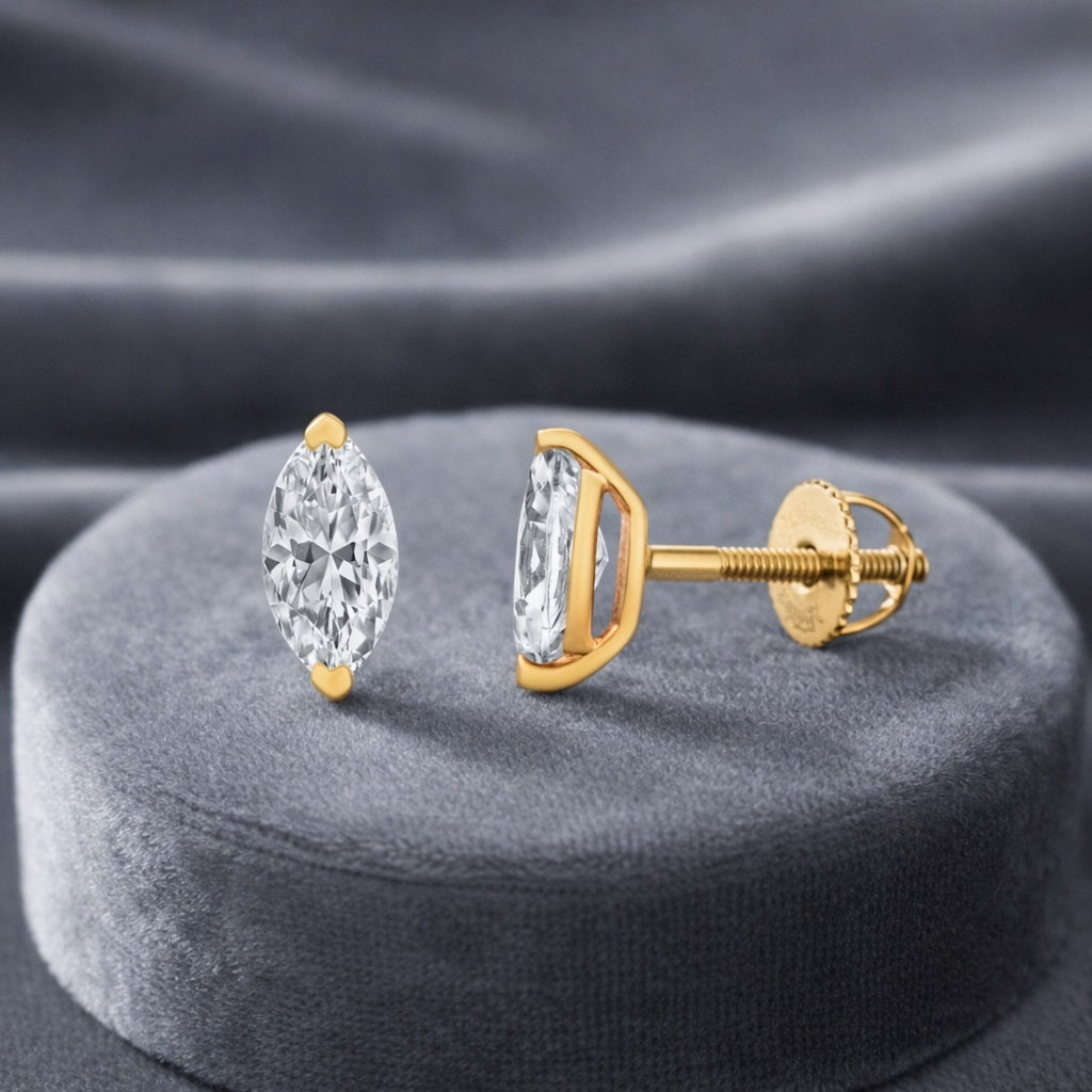 White CZ Marquise Stud Earrings - 925 Silver Gold Plated