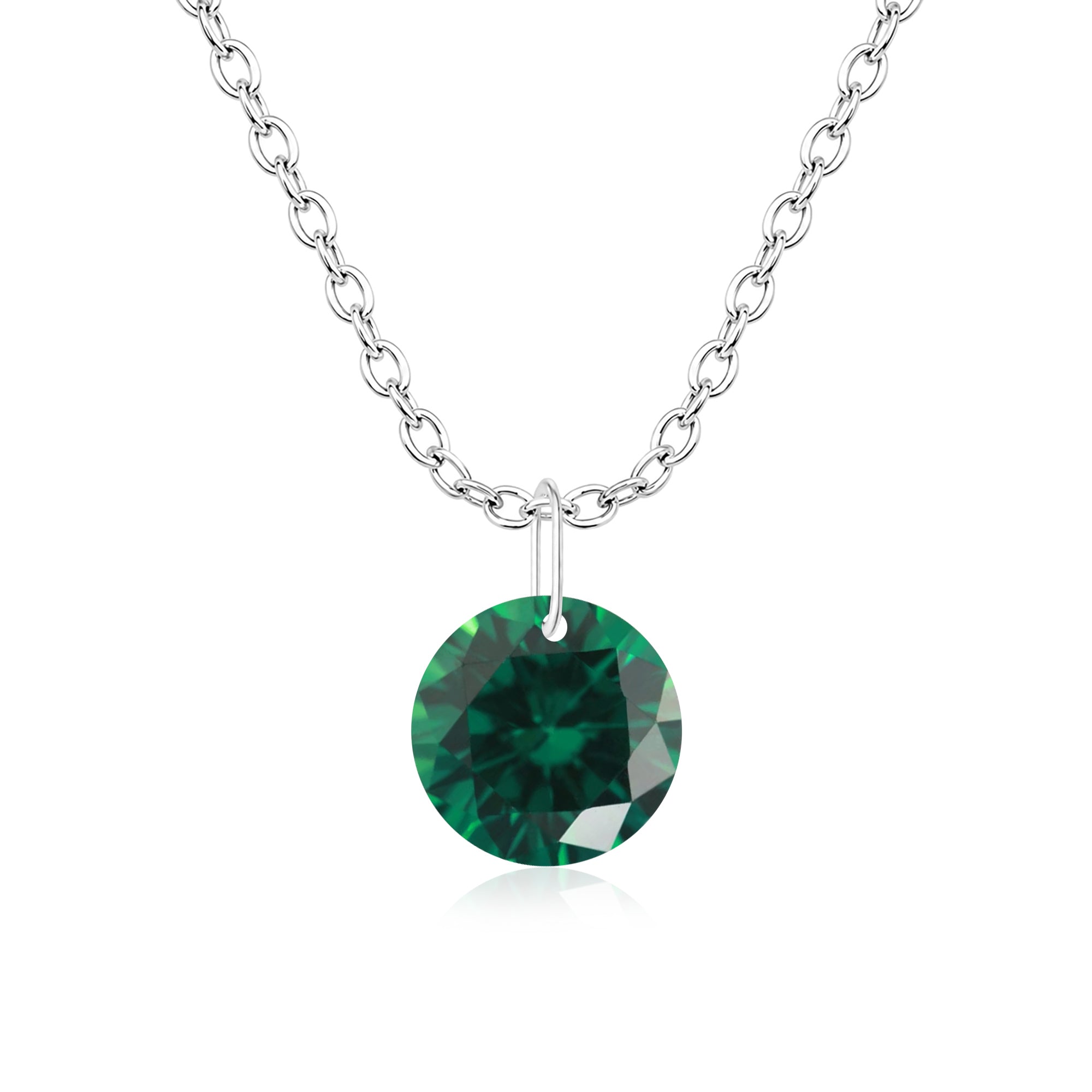 Round Emerald Solitaire Necklace - 925 sterling Silver