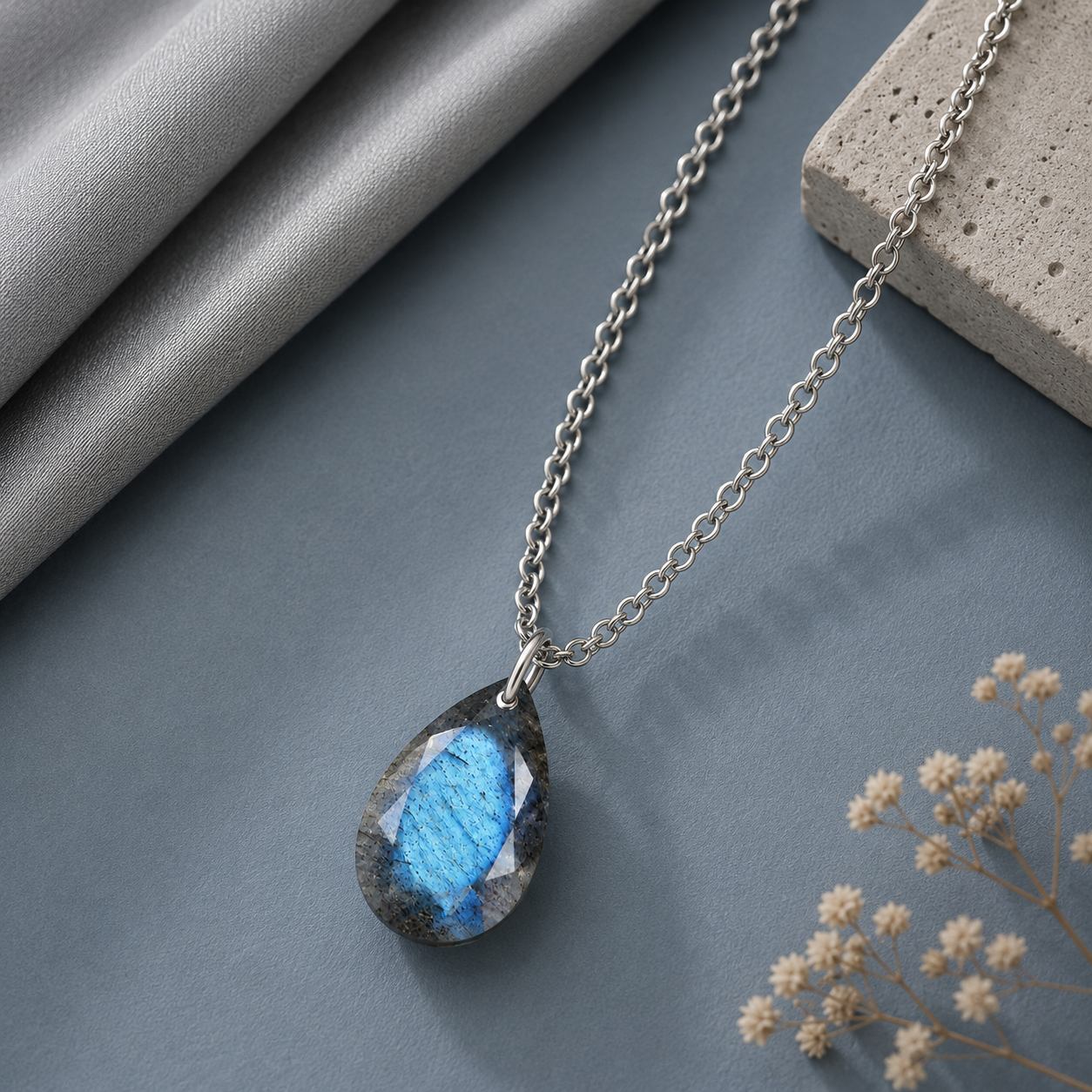 Pear Labradorite Solitaire Necklace - 925 sterling Silver