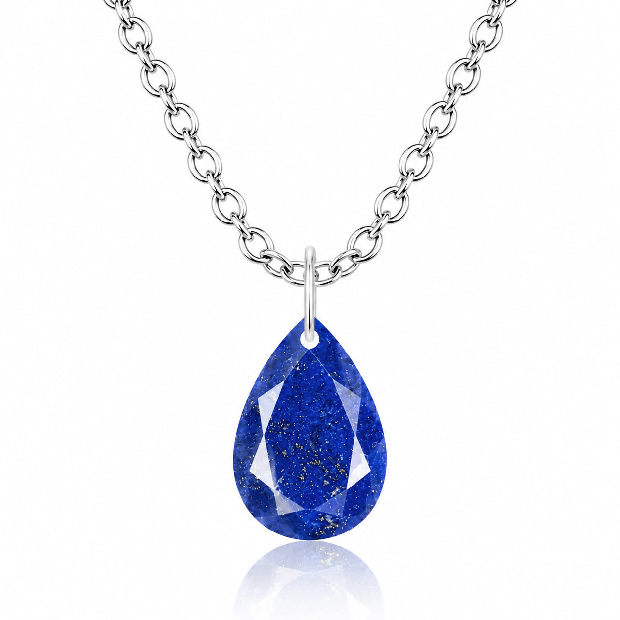 Pear Lapis Solitaire Necklace - 925 sterling Silver