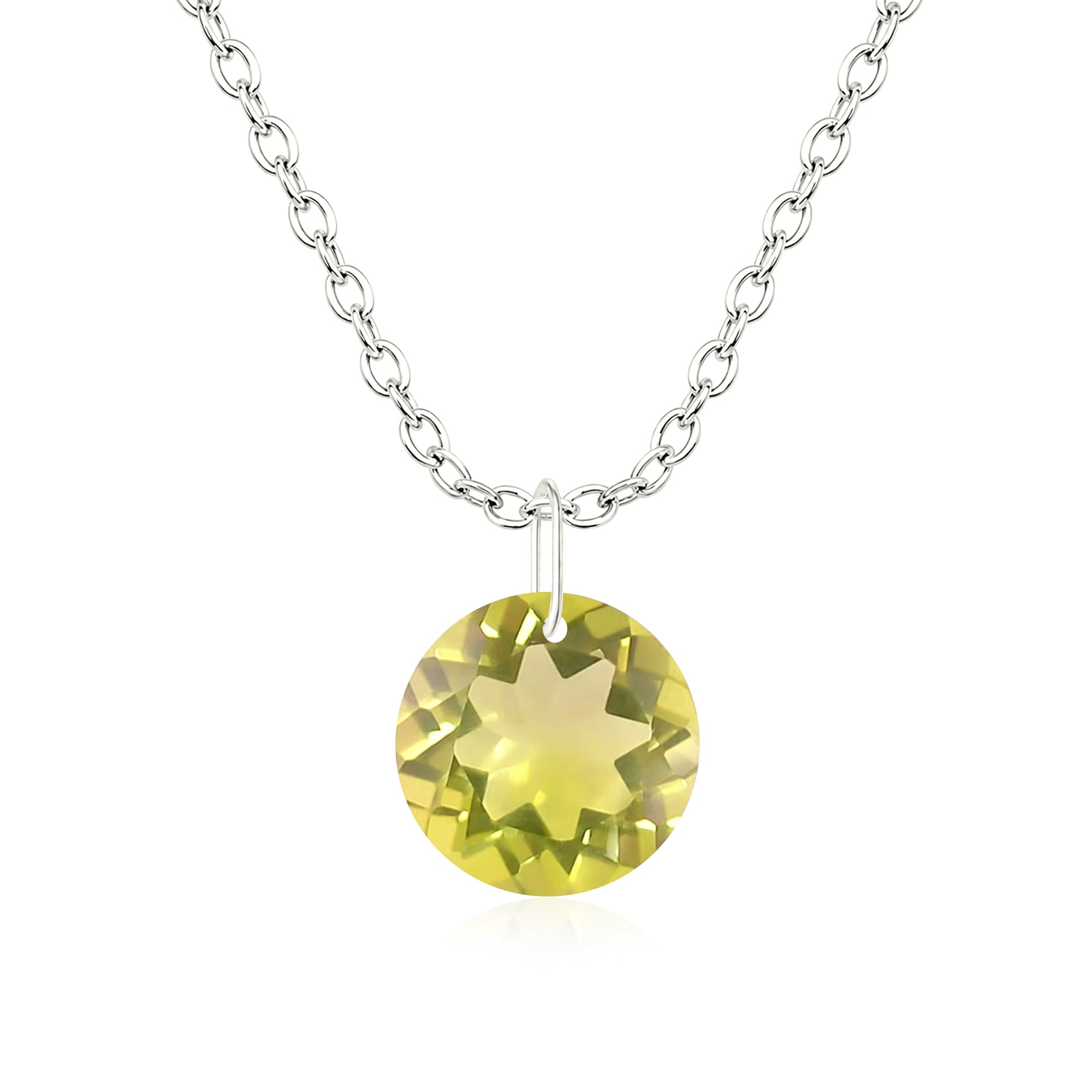 Round Lemon Quartz Solitaire Necklace - 925 sterling Silver