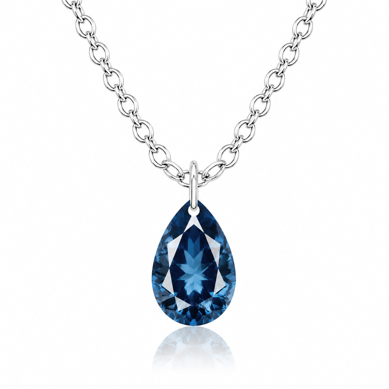 Pear London Blue Topaz Solitaire Necklace - 925 sterling Silver