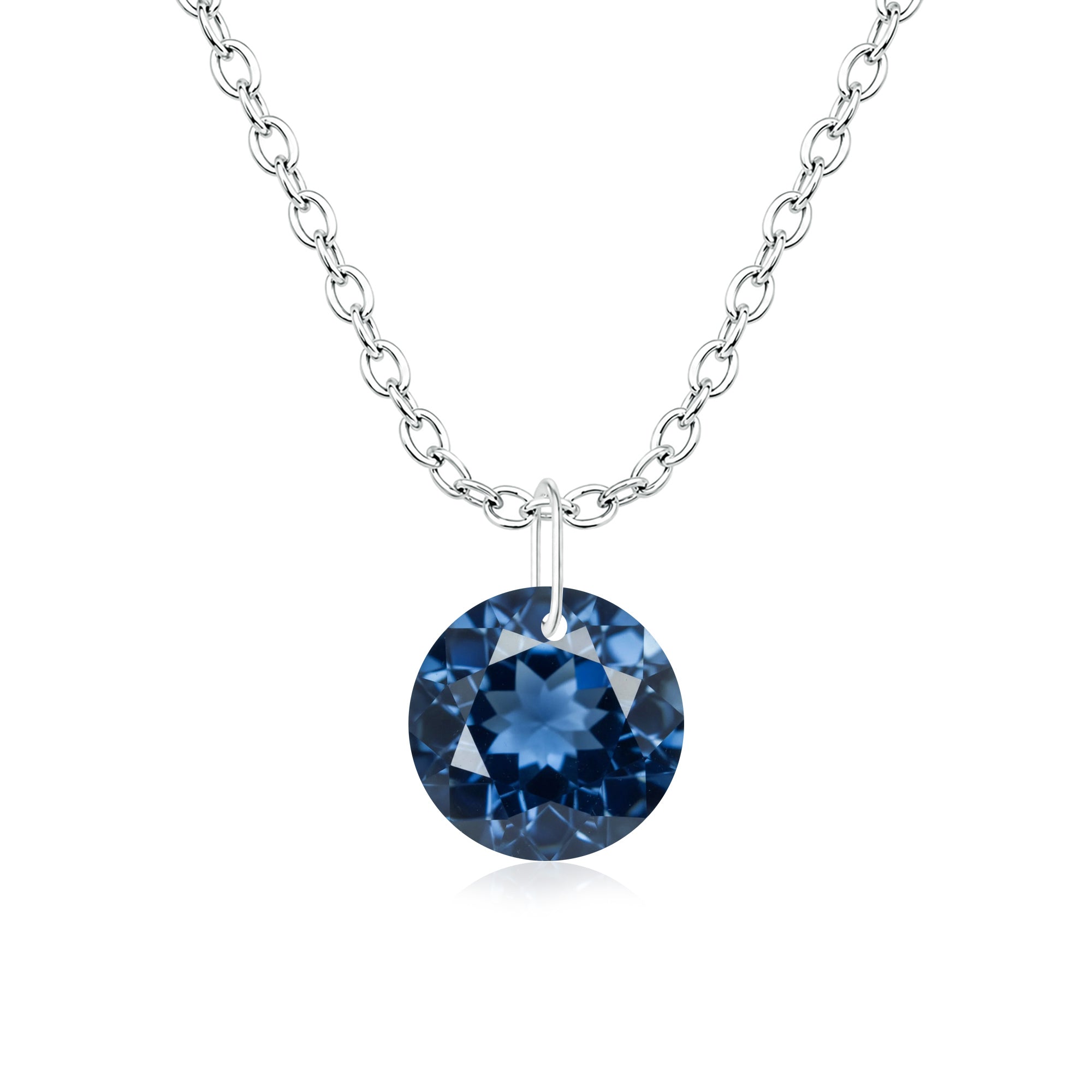 Round London Blue Topaz Solitaire Necklace - 925 sterling Silver