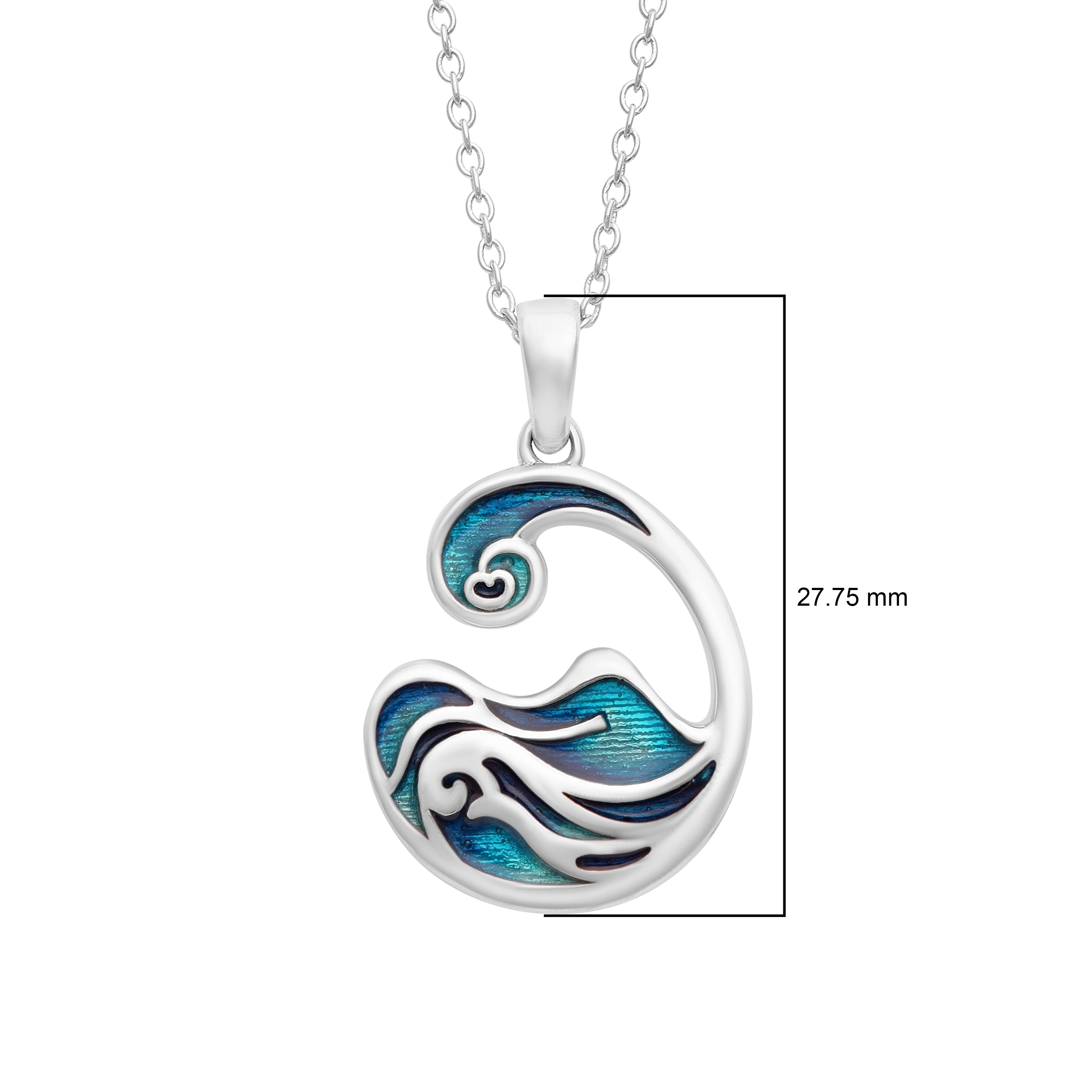 Blue Enamel Wave Ocean Swirl Necklace – Sterling Silver