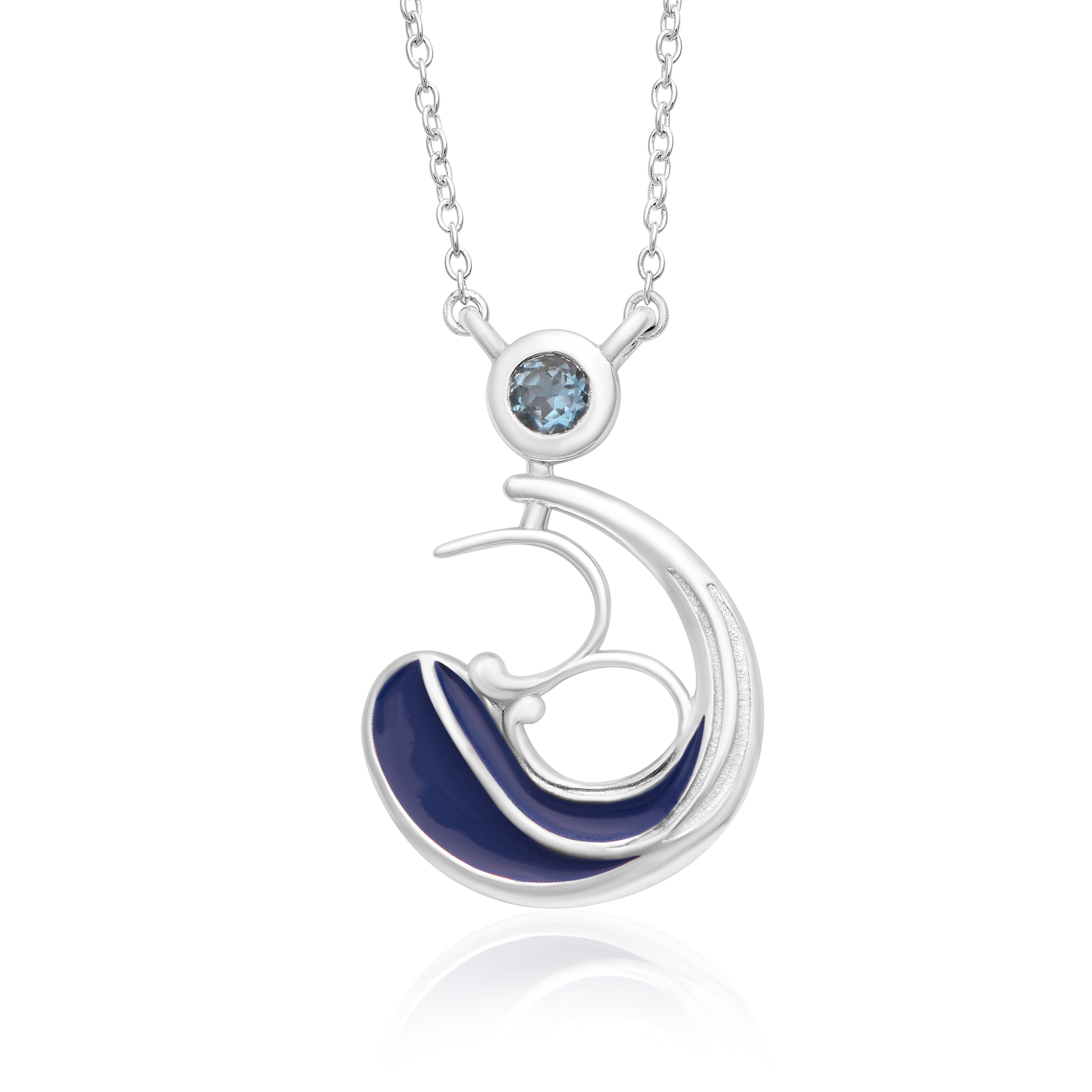 Artistic Swirl with Navy Enamel Necklace – Sterling Silver