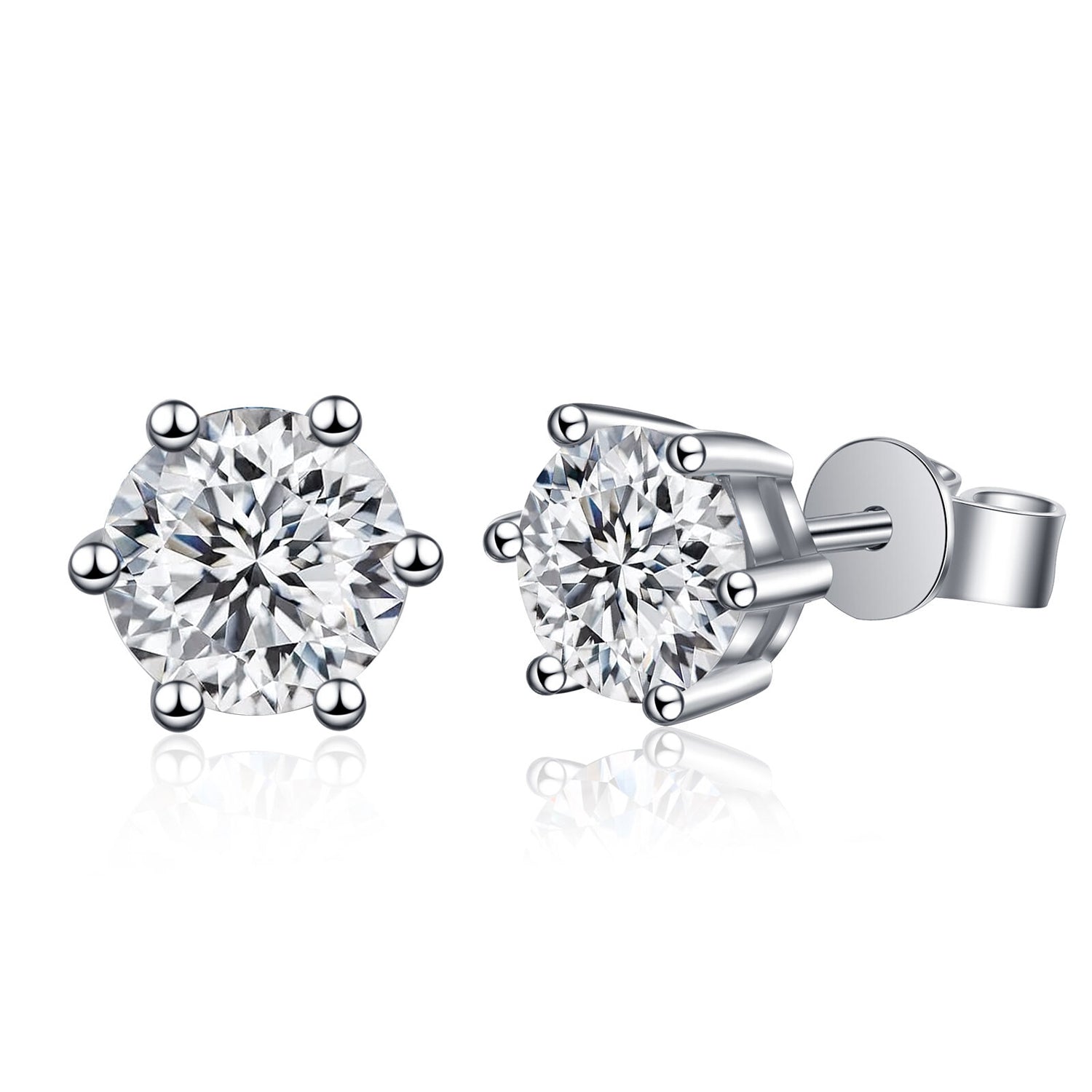 White Cubic Zirconia Stud Earrings - Sterling Silver