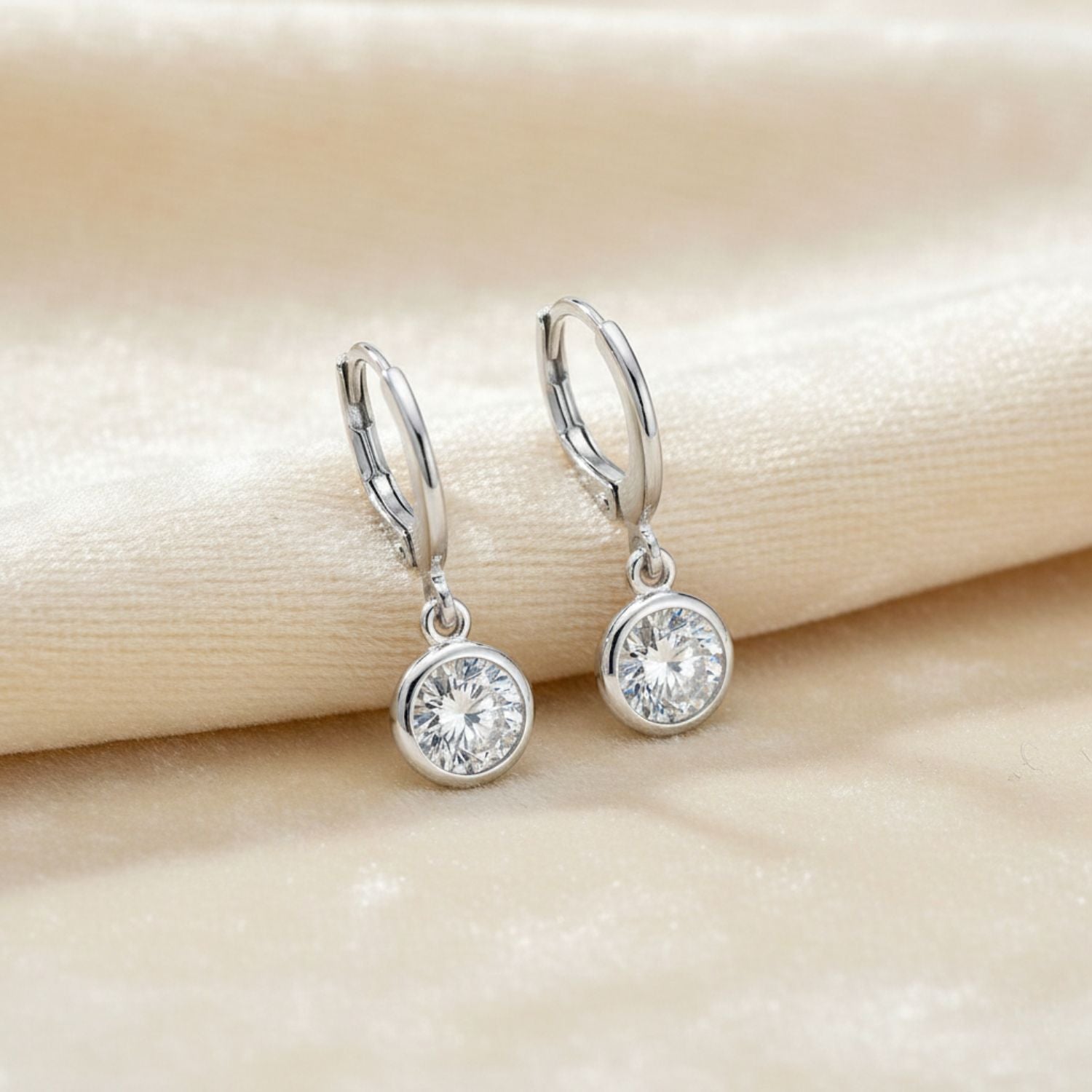 White CZ Drop Hoop Earrings - 925 Sterling Silver