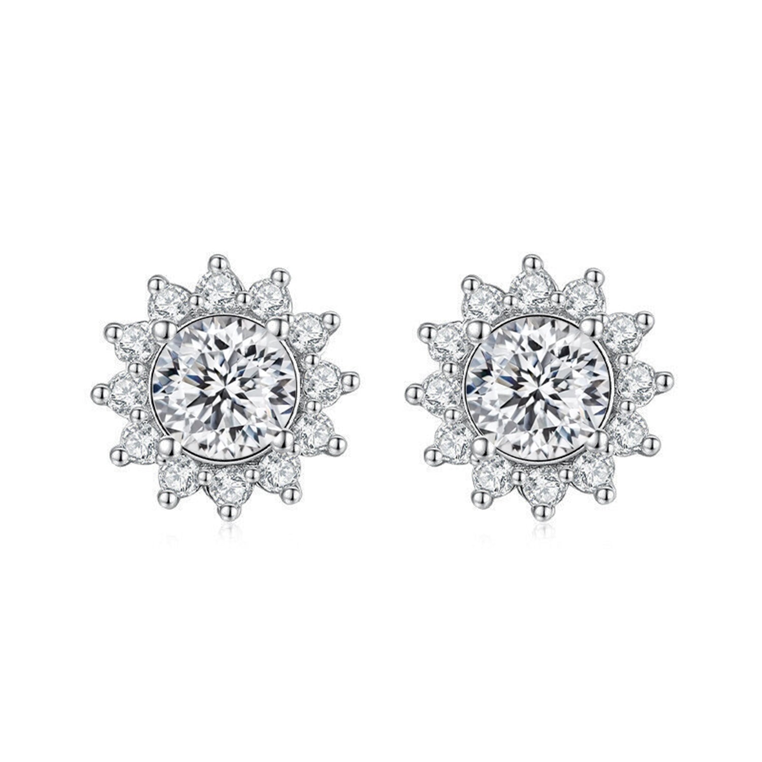 White Cubic Zirconia Halo Stud Earrings – Floral Cluster Design